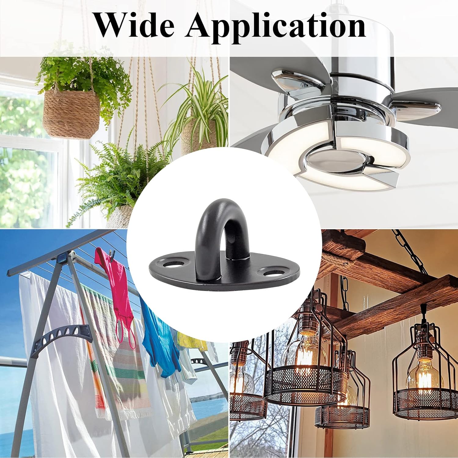 Biaungdo 6 Pcs Stainless Steel Ceiling Hooks, Black 1.54