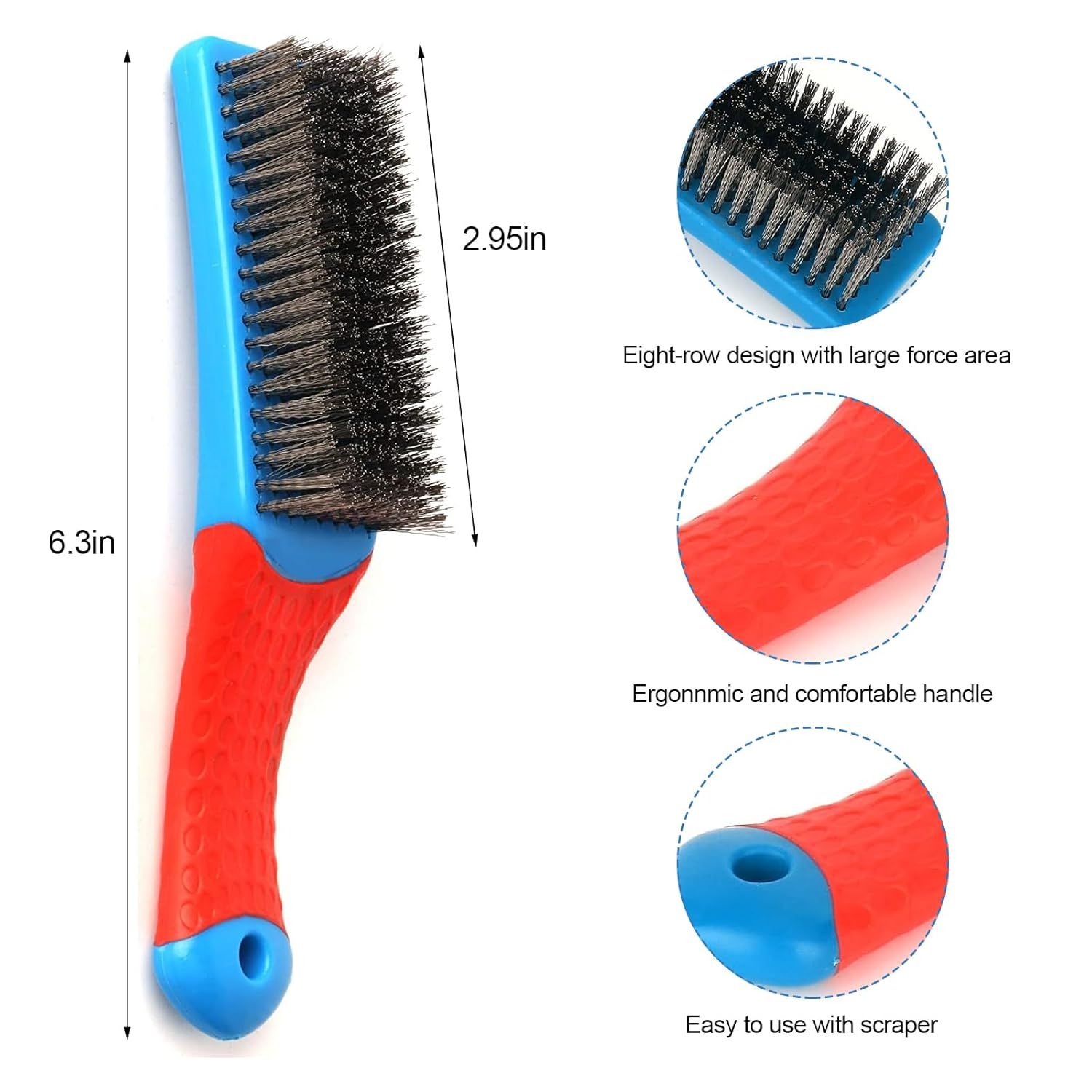2 Pack Wire Brushes or Cleaning-Heavy Duty Stainless Steel Wire Scratch Brush or Metal Rust Cleaning,Paint Scrubbing with Rubber Covered Handle (2) - Image 2