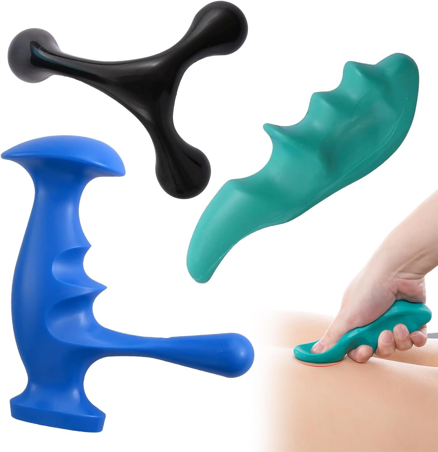 Manual Trigger Point Massage Tool and Thumb Saver or ull Body Deep Tissue Massage, Set Include 1 Green Thumb Protector Tool 1 Palm Urchin Massage Tool Hand Held 4-Legged Massage Knobs - Image 1
