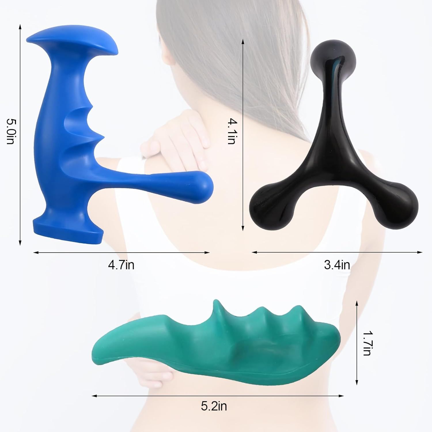 Manual Trigger Point Massage Tool and Thumb Saver or ull Body Deep Tissue Massage, Set Include 1 Green Thumb Protector Tool 1 Palm Urchin Massage Tool Hand Held 4-Legged Massage Knobs - Image 2