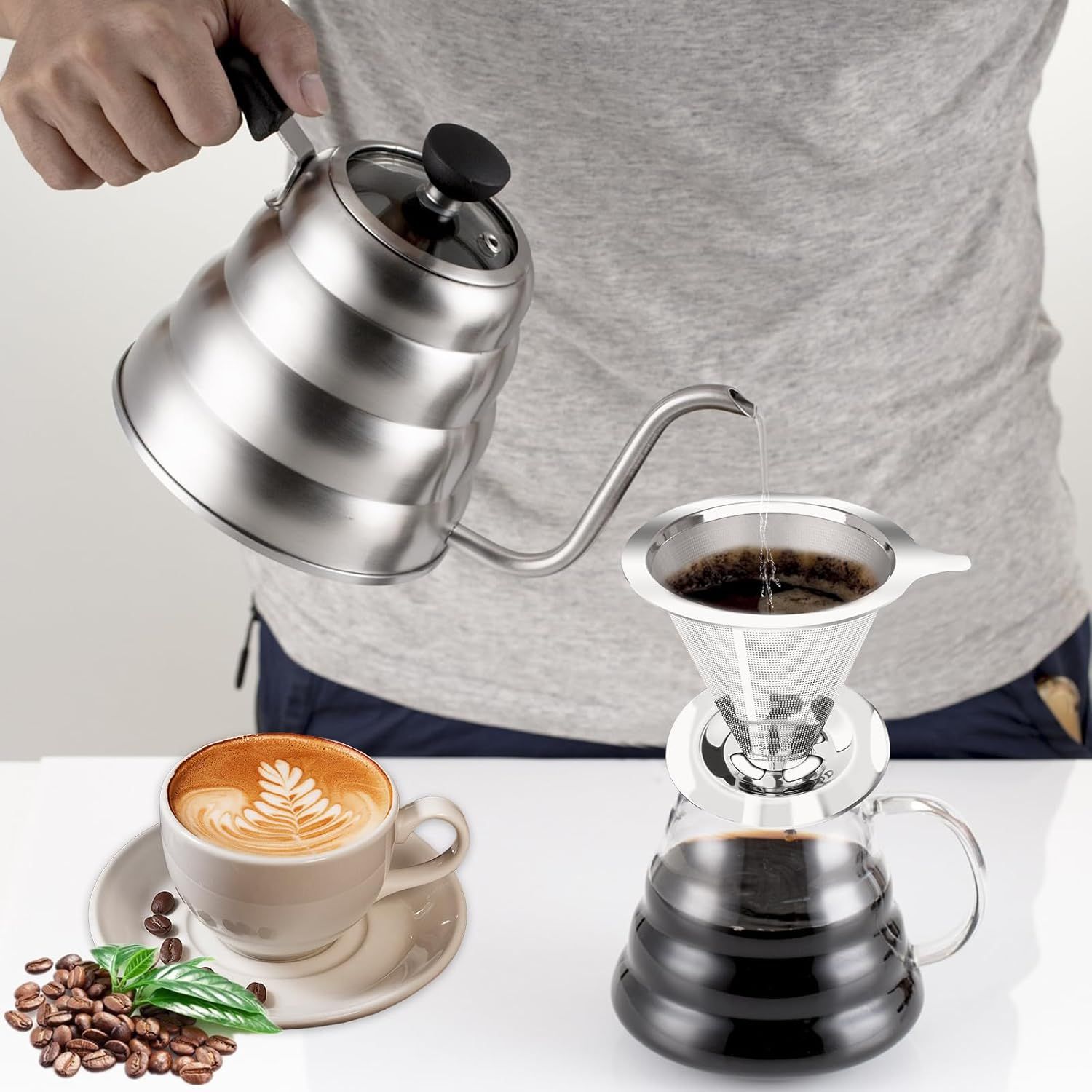 Pour Over Coee Dripper, Slow Drip Paperless Coee ilter, Pour Over Coee Maker or 1-2Cups Brew, Double Mesh Design o Manual Reusable Cone ilter - Image 2