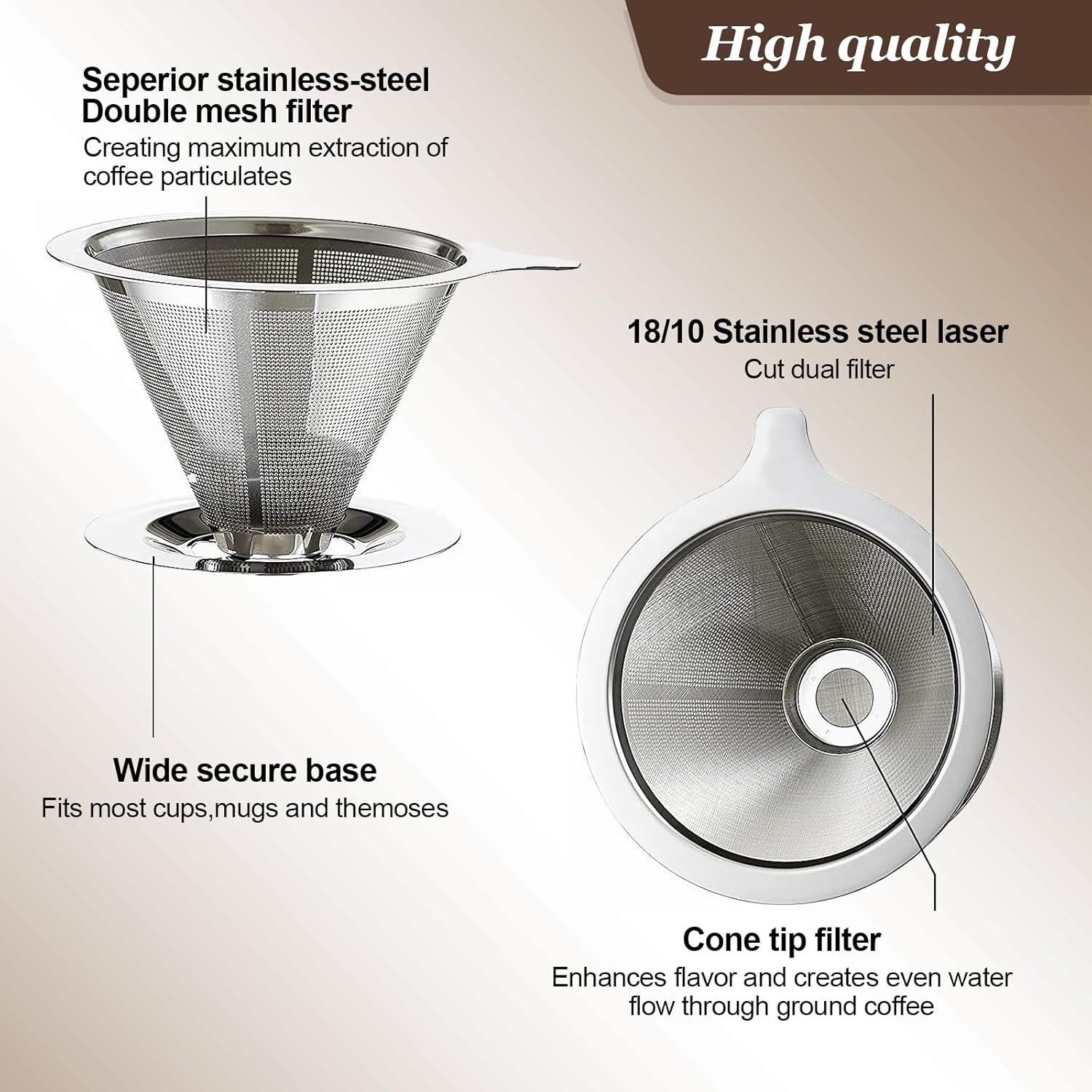 Pour Over Coee Dripper, Slow Drip Paperless Coee ilter, Pour Over Coee Maker or 1-2Cups Brew, Double Mesh Design o Manual Reusable Cone ilter - Image 4