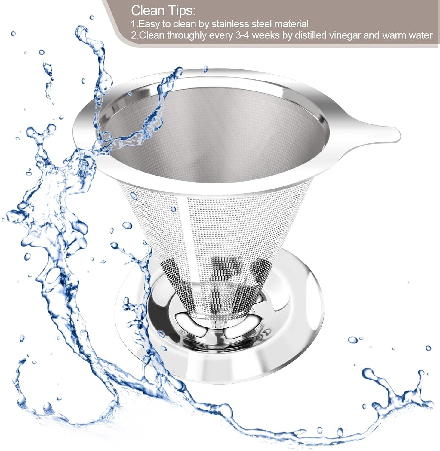 Pour Over Coee Dripper, Slow Drip Paperless Coee ilter, Pour Over Coee Maker or 1-2Cups Brew, Double Mesh Design o Manual Reusable Cone ilter - Image 6