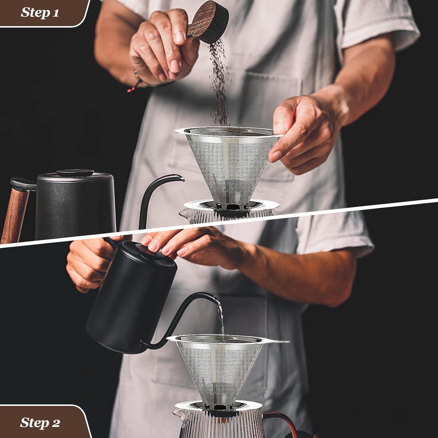 Pour Over Coee Dripper, Slow Drip Paperless Coee ilter, Pour Over Coee Maker or 1-2Cups Brew, Double Mesh Design o Manual Reusable Cone ilter - Image 8