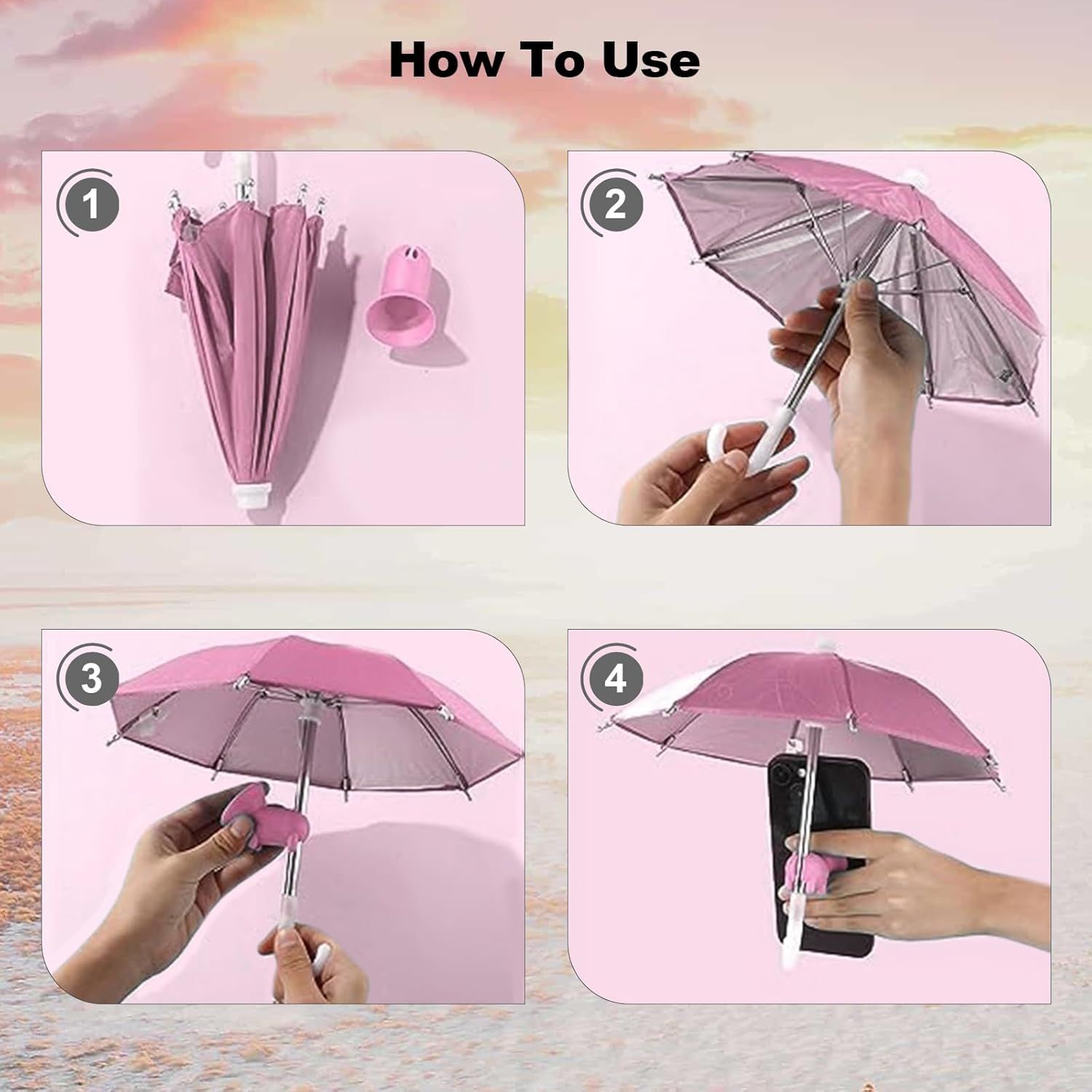 2pcs Cell Phone Umbrella or Sun Shade, Universal Adjustable Cute Phone Shade Umbrella with Piggy Style Suction Cup, Outdoor Anti-Glare Stand Sun Visor (Yellow & Pink) - Image 5