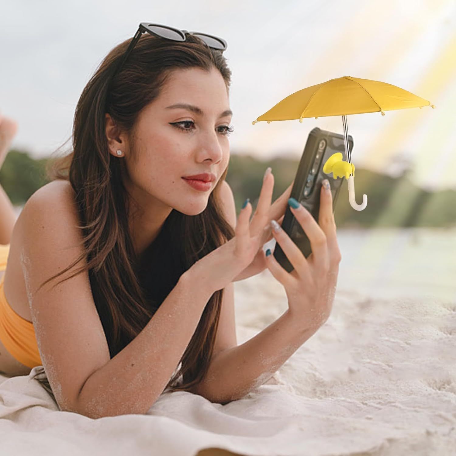 2pcs Cell Phone Umbrella or Sun Shade, Universal Adjustable Cute Phone Shade Umbrella with Piggy Style Suction Cup, Outdoor Anti-Glare Stand Sun Visor (Yellow & Pink) - Image 6