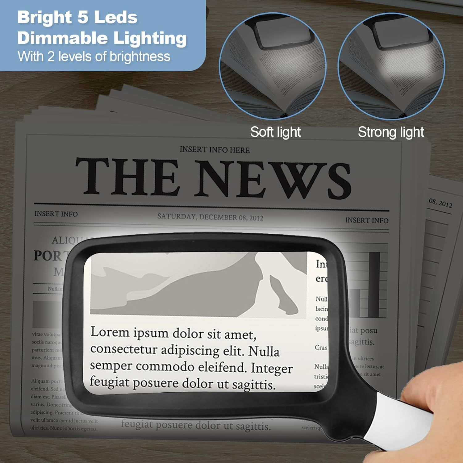 olding Handheld Magniying Glass with Light, 3X Large Rectangle Reading Magniier with Dimmable LED or Macular Degeneration Seniors Reading Inspection Coins Jewelry - Image 4