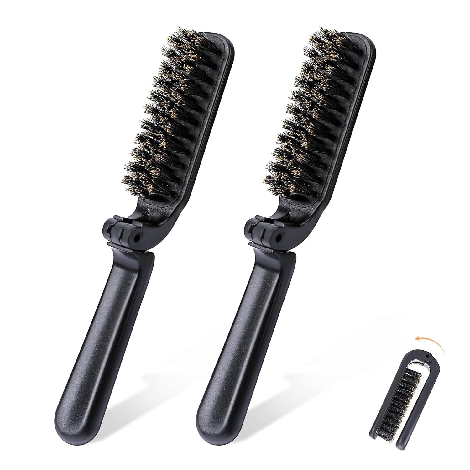 2Pcs Travel Hair Brush, Mini olding Hair Brush Collapsable Boar Bristles Hair Comb Pocket Beard Brush Portable Hair Styling Tool or Women and Men - Image 1