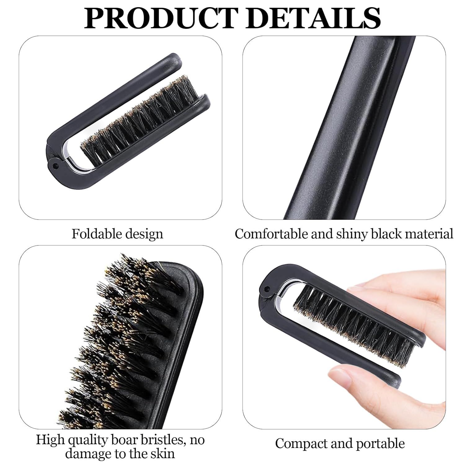 2Pcs Travel Hair Brush, Mini olding Hair Brush Collapsable Boar Bristles Hair Comb Pocket Beard Brush Portable Hair Styling Tool or Women and Men - Image 4