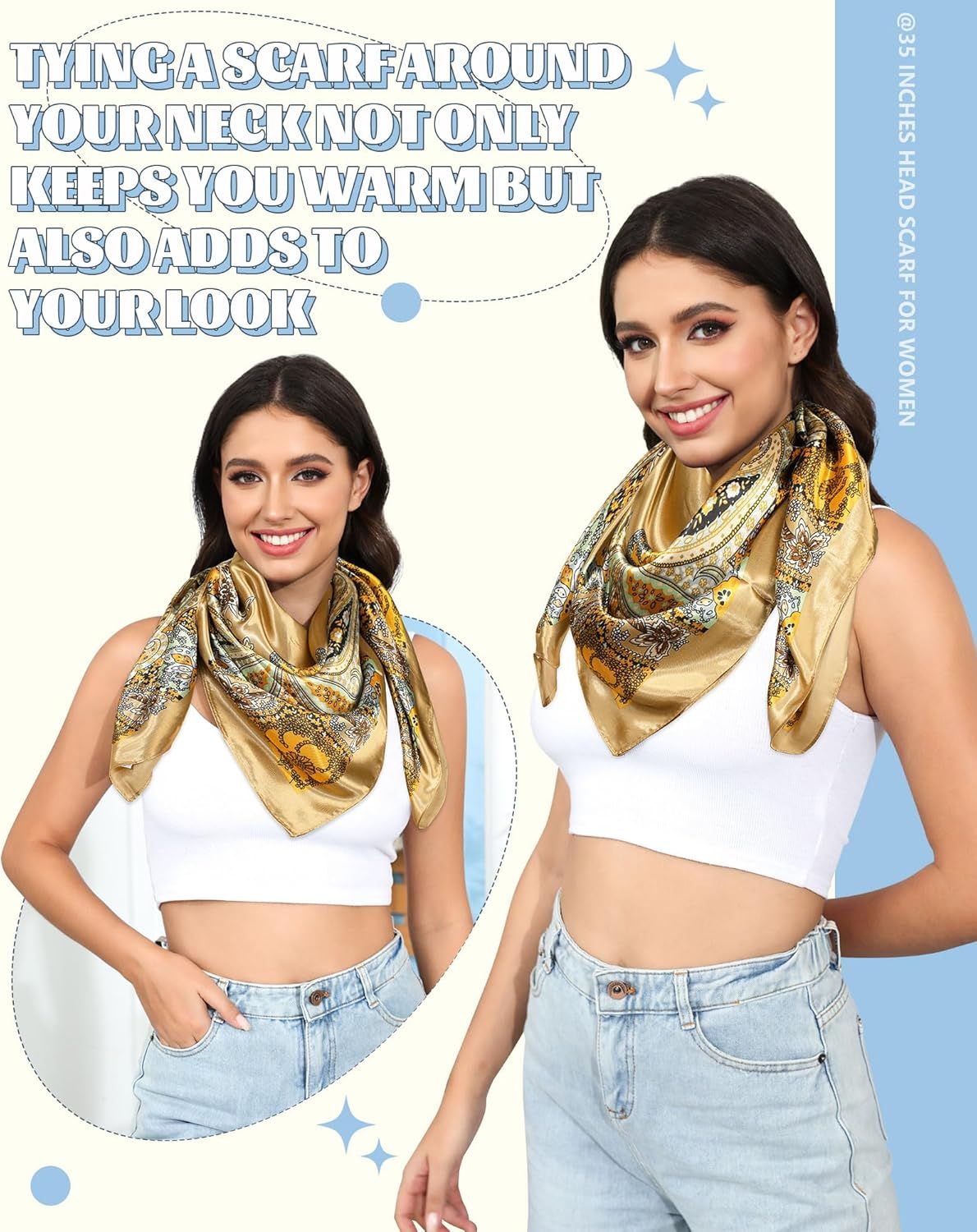 35” Large Square Satin Head Scar - 3Pcs Satin Hair Scarves Silk Bandana Scar Headscar Silk eeling Scar or Women - Image 3
