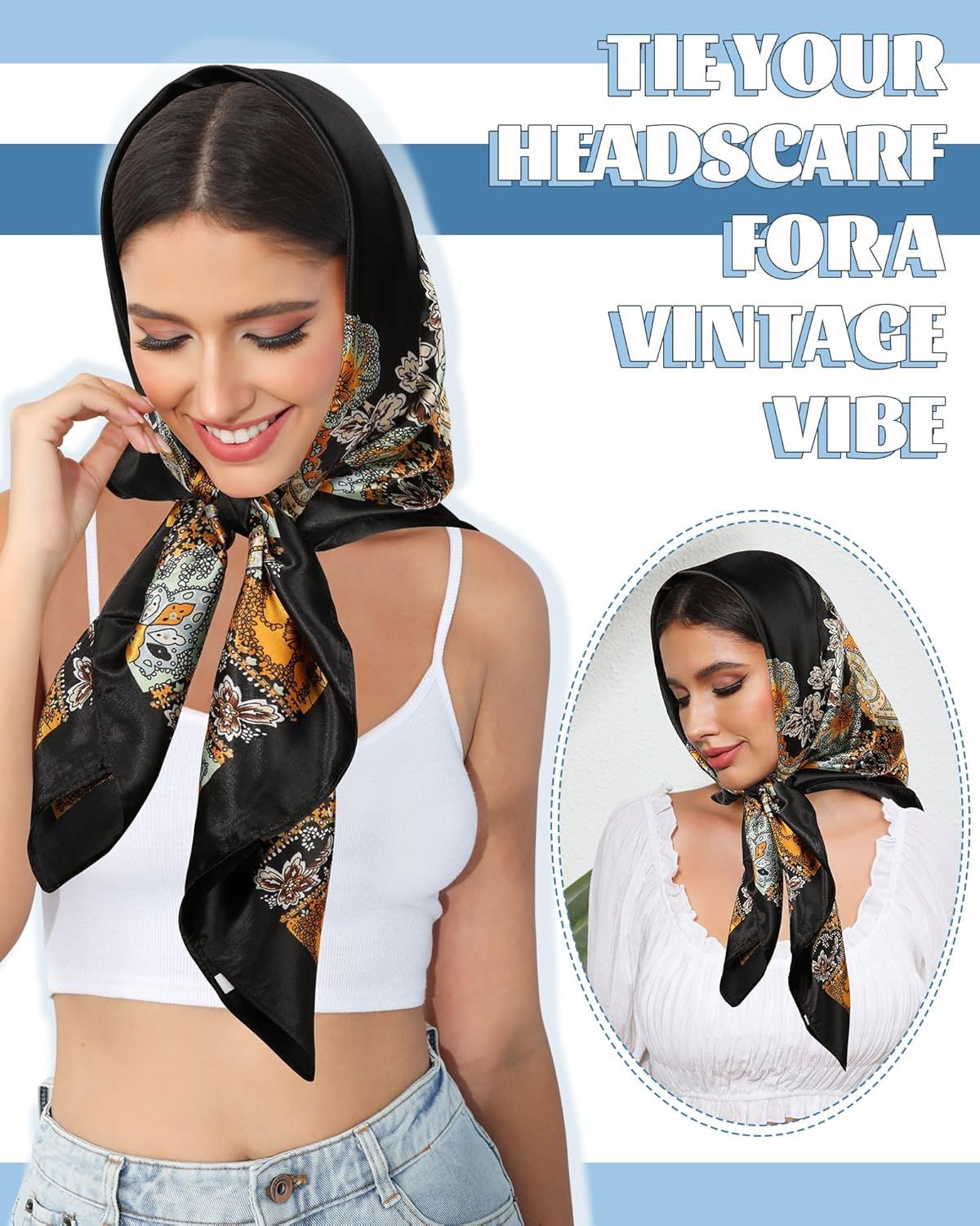 35” Large Square Satin Head Scar - 3Pcs Satin Hair Scarves Silk Bandana Scar Headscar Silk eeling Scar or Women - Image 6