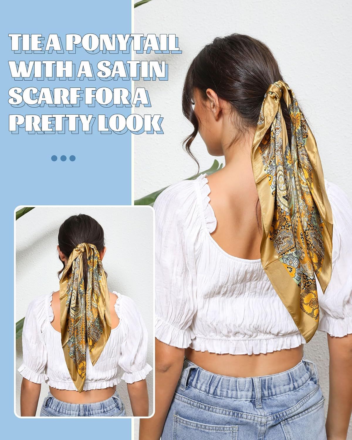 35” Large Square Satin Head Scar - 3Pcs Satin Hair Scarves Silk Bandana Scar Headscar Silk eeling Scar or Women - Image 7