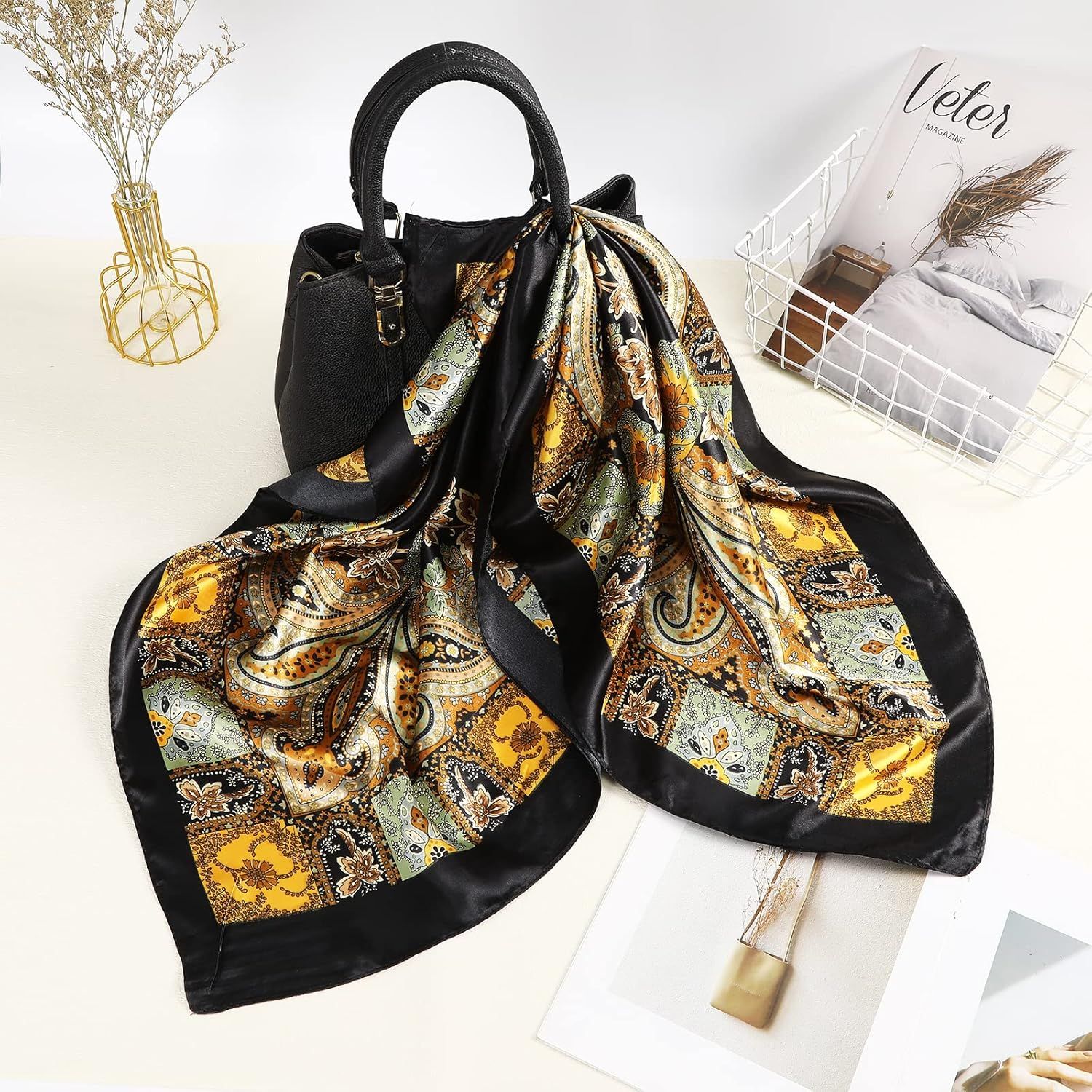 35” Large Square Satin Head Scar - 3Pcs Satin Hair Scarves Silk Bandana Scar Headscar Silk eeling Scar or Women - Image 8