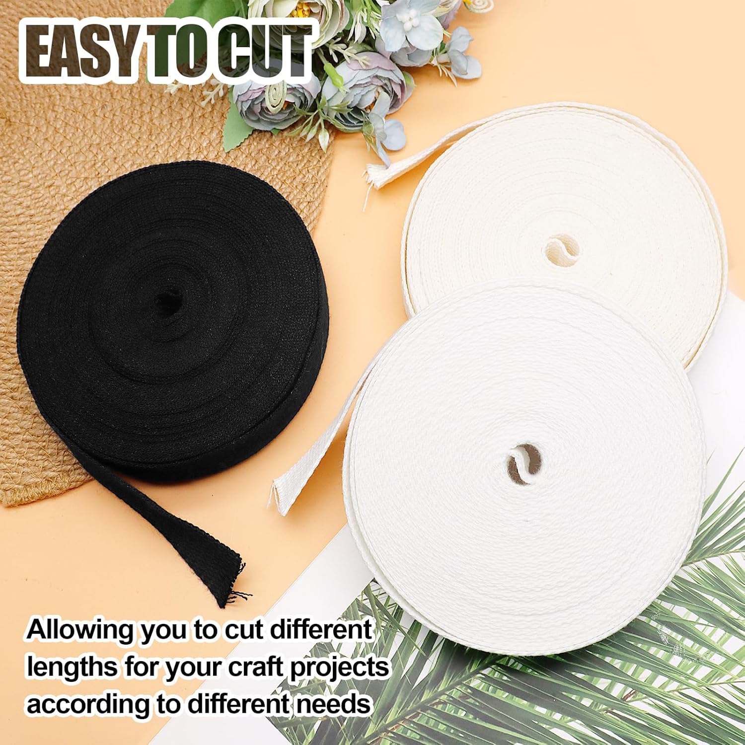Biaungdo 1 Inch 12 Yards Cotton Webbing Straps, Black Polyester Weave Webbing for Bags Handles, Tote Bag, Purse Straps, Cloth Belt, Sewing DIY Crafts Bags Making - Image 2