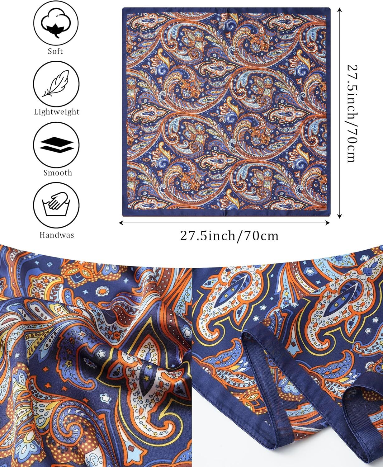27.5” Silk Satin Square Head Scar - 4PCS Satin Head Scarves or Women Hair Kerchie Bandanas Sleeping Head Wraps - Image 2