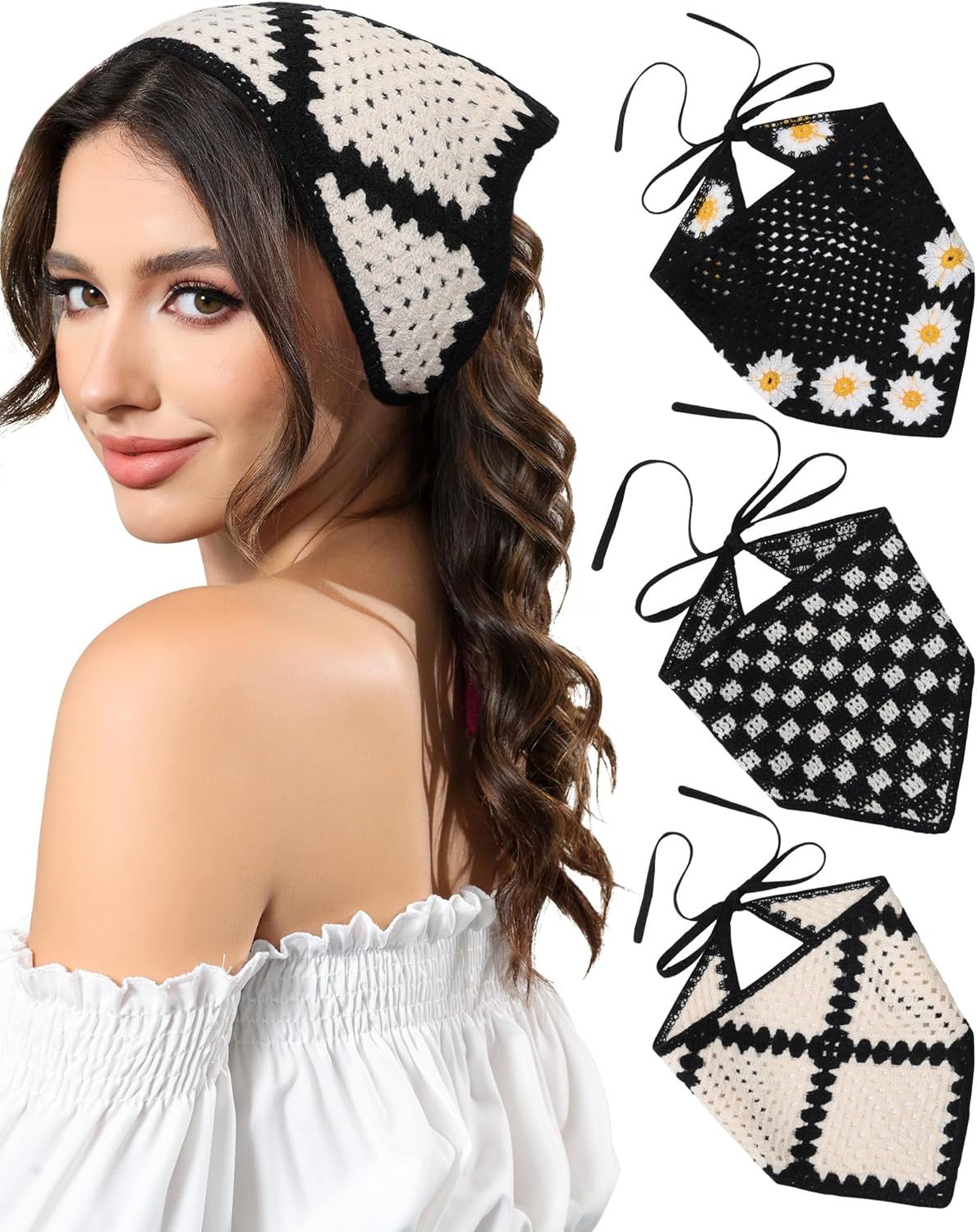 Crochet Head Scar Hair Bandanas Women Knit Bandana Headband Scar Tie-Back Head Coverings loral Headscar or Girls - Image 1