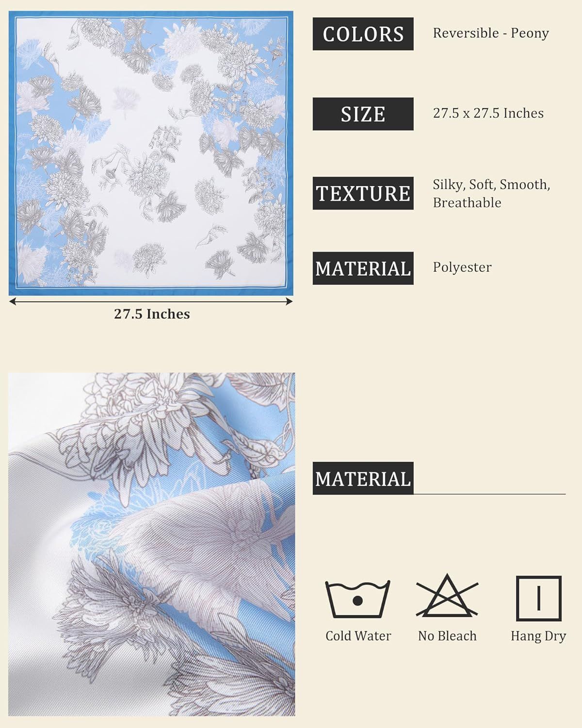 27.5” Head Scar or Women - Reversible Like Silk Scar Satin Hair Bandanas Women Headscar Head Wrap Sleep Scar Neck - Image 2