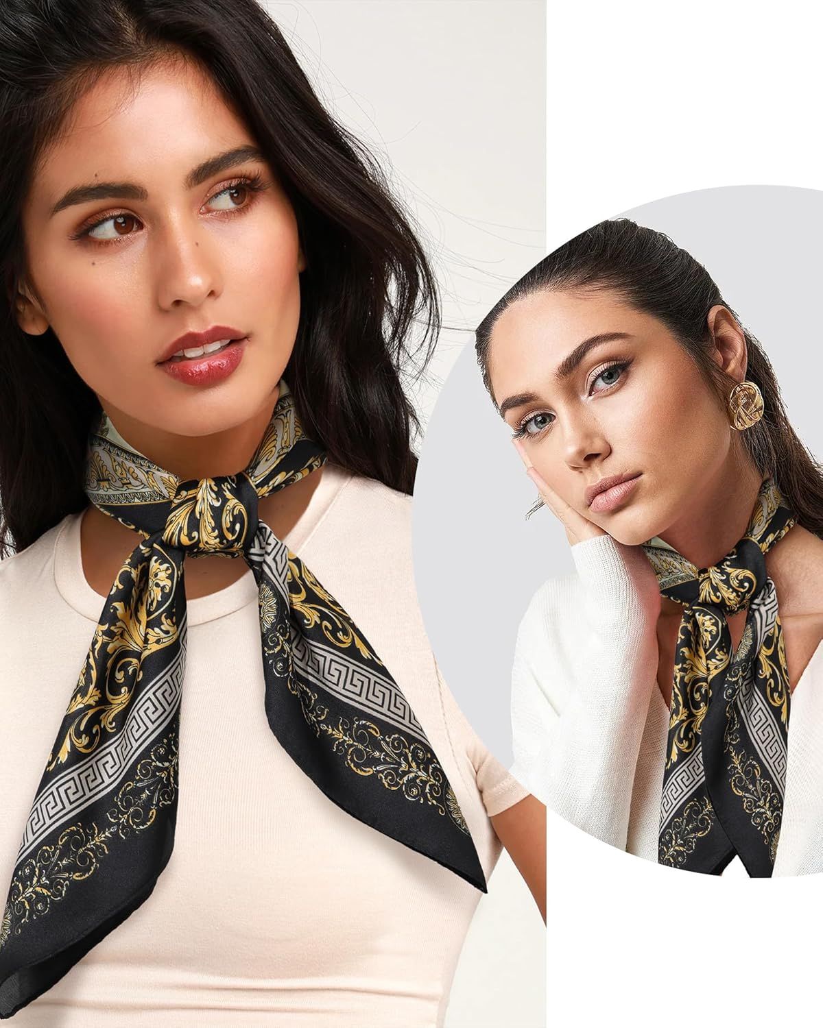 27.5” Satin Head Scar or Women Like Silk Scar Hair Bandanas Women 2Pcs Satin Neck Scar Headscar Hair Wrap - Image 3