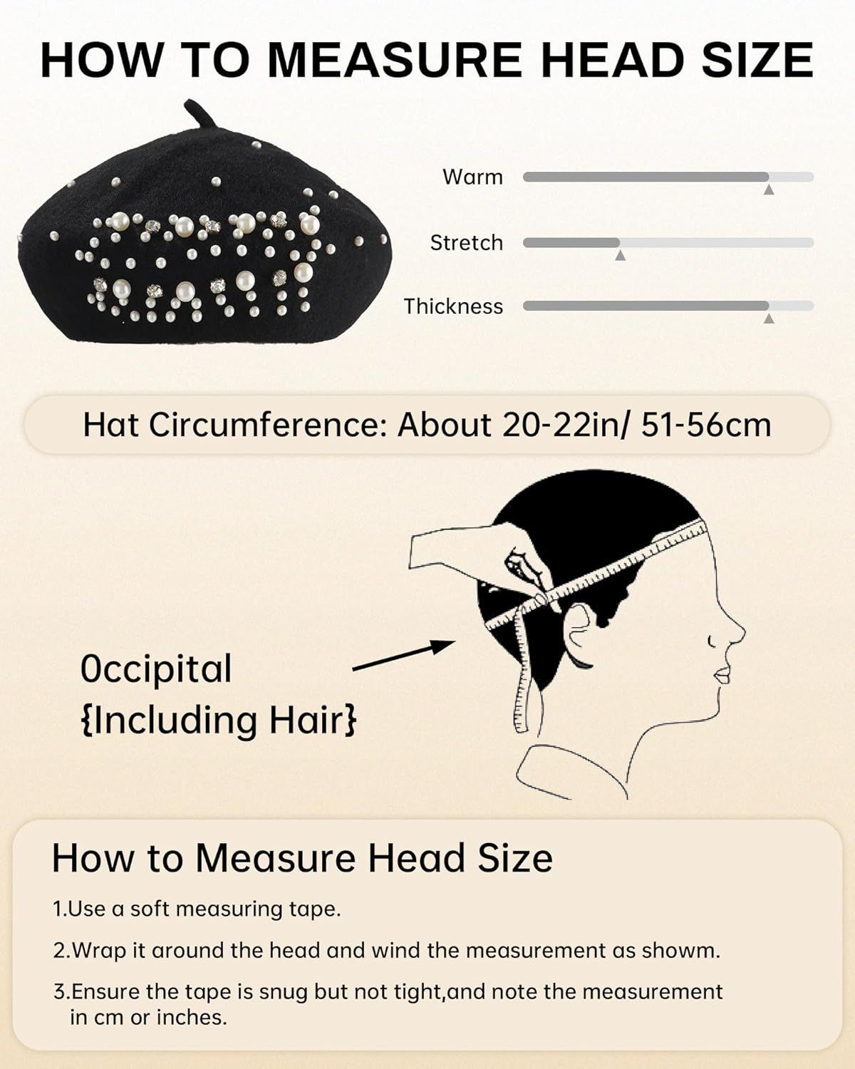 Classic rench Wool Beret with Pearl & Rhinestone Embellishments, Beanie Cap Style Hat or Women and Girls - Image 3