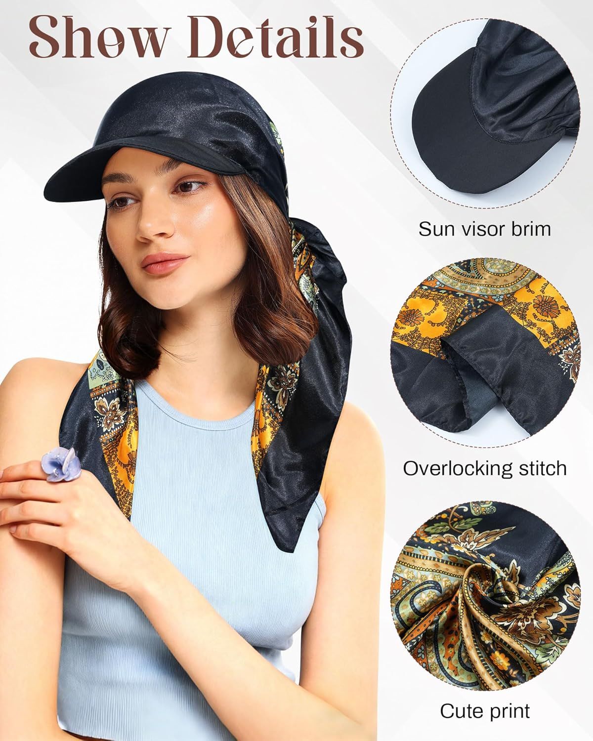 Women's Satin Head Scar with Sun Visor Brim Hat Scar with Visor Cap or Women One Piece Design - Image 3