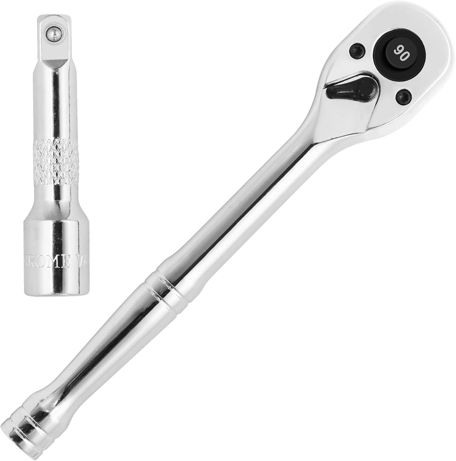 Biaungdo 1/4 Inch Drive Ratchet with 2 Inch Extension Bar, 90-Tooth Reversible Quick-release Ratchet Wrench, Chrome Alloy Socket Wrench Set - Image 1