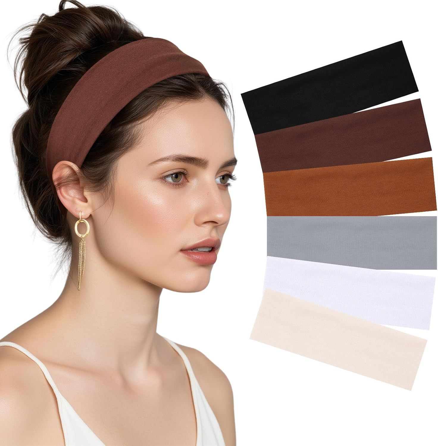 6Pcs Wide Headbands or Women Non Slip Sot Elastic Hair Bands or Women's Hair or Workout Sports - Image 1