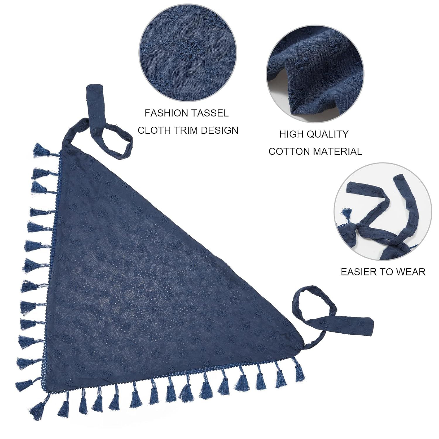 loral Tassels Hair Scar Headband - 2PCS Cotton Hair Bandana Scar With Tassels Tie Back Head Kerchie Headband or Women and Girls (Navy Blue+White) - Image 2