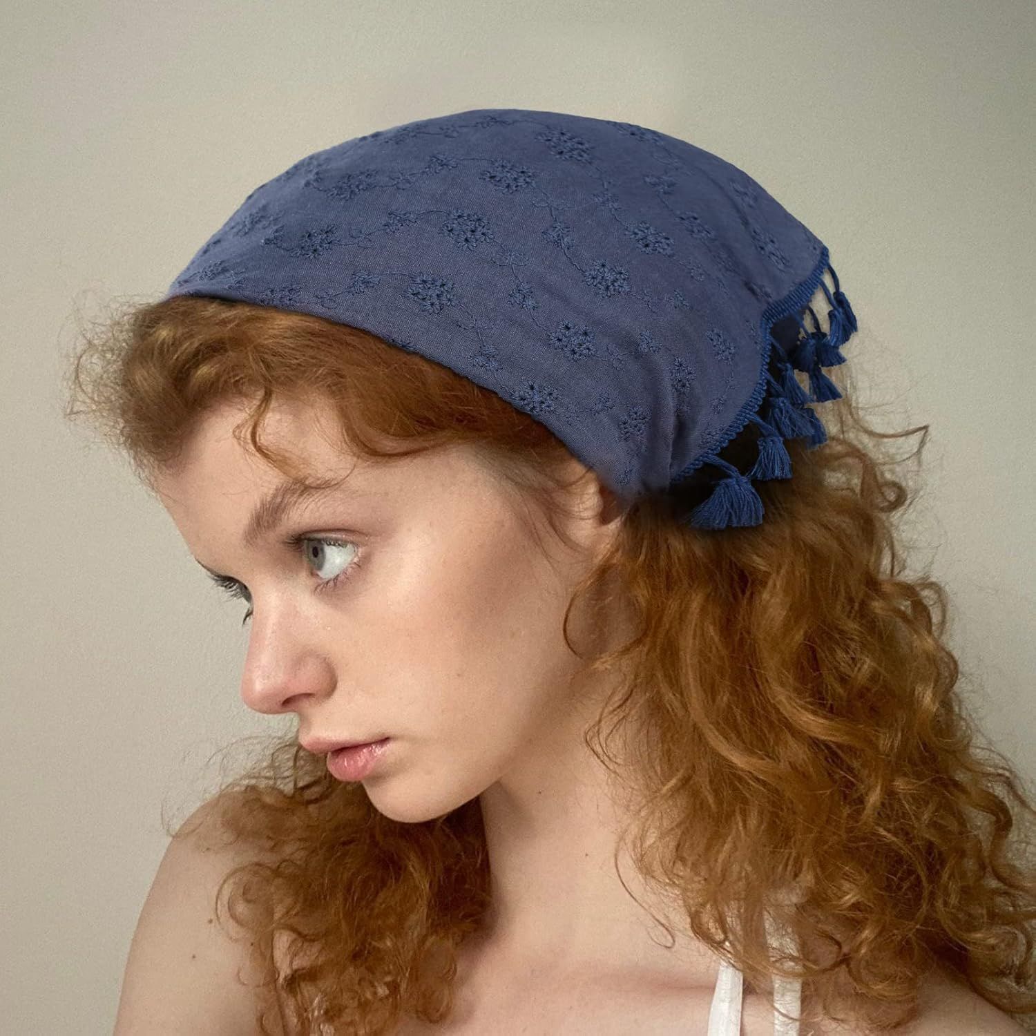 loral Tassels Hair Scar Headband - 2PCS Cotton Hair Bandana Scar With Tassels Tie Back Head Kerchie Headband or Women and Girls (Navy Blue+White) - Image 5