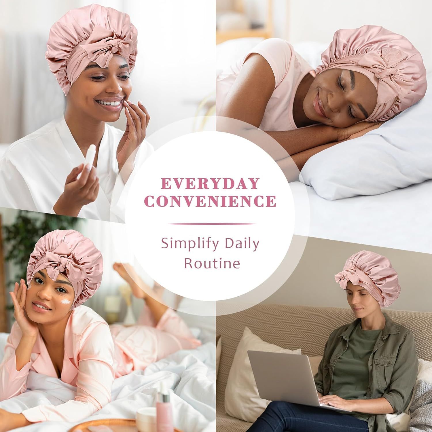 Satin Hair Bonnet with Wide Band Silk Sleeping Bonnets Hair Wrap or Women Girls Night Cap with Tie Band Satin Bonnet (Light Pink) - Image 6