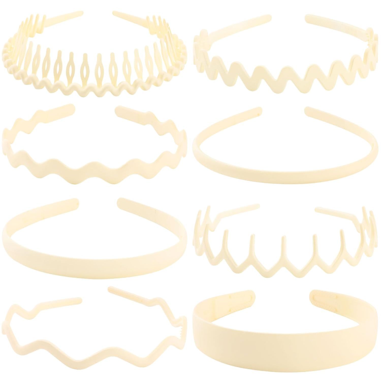 Plastic Matte Zig Zag Headbands or Women, Non Slip with Teeth, 8 Pack (Cream, One size) - Image 1