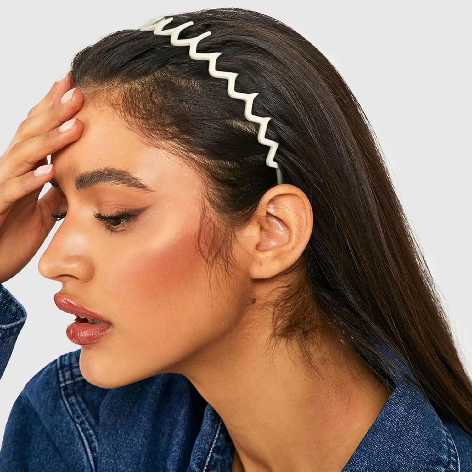 Plastic Matte Zig Zag Headbands or Women, Non Slip with Teeth, 8 Pack (Cream, One size) - Image 5