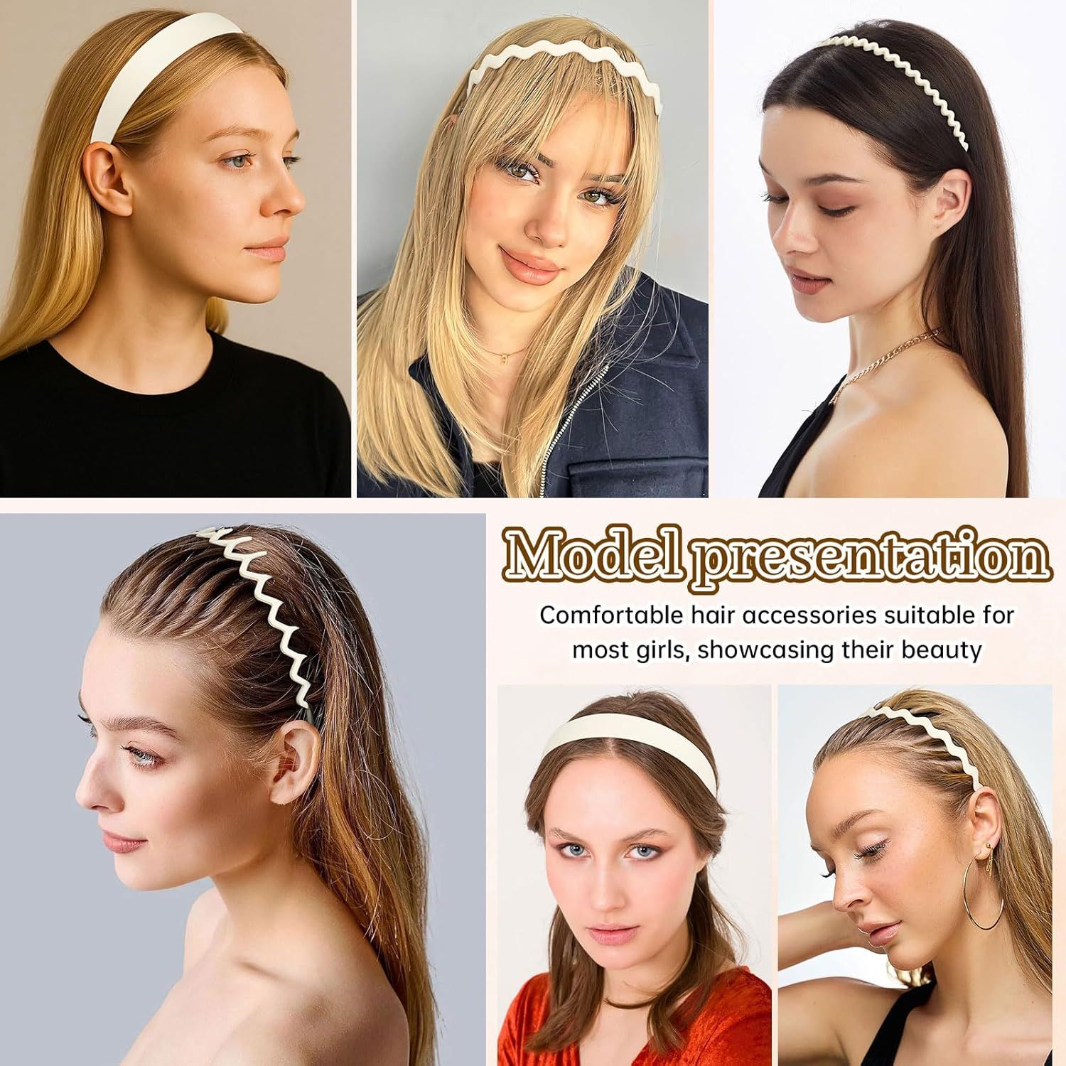 Plastic Matte Zig Zag Headbands or Women, Non Slip with Teeth, 8 Pack (Cream, One size) - Image 7