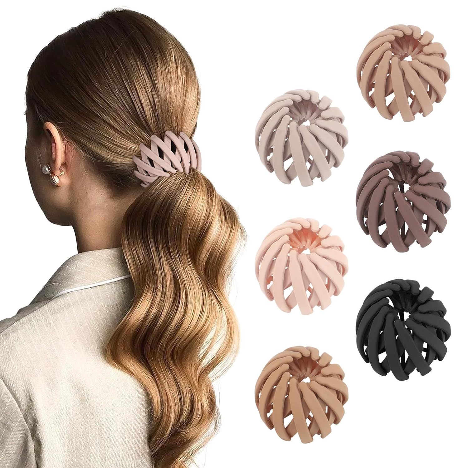 6Pcs Bird Nest Magic Hair Clips Hair Nest or Bun Strong Ponytail Holders Hair Accessories or Women Girls (Neutral, Small) - Image 1