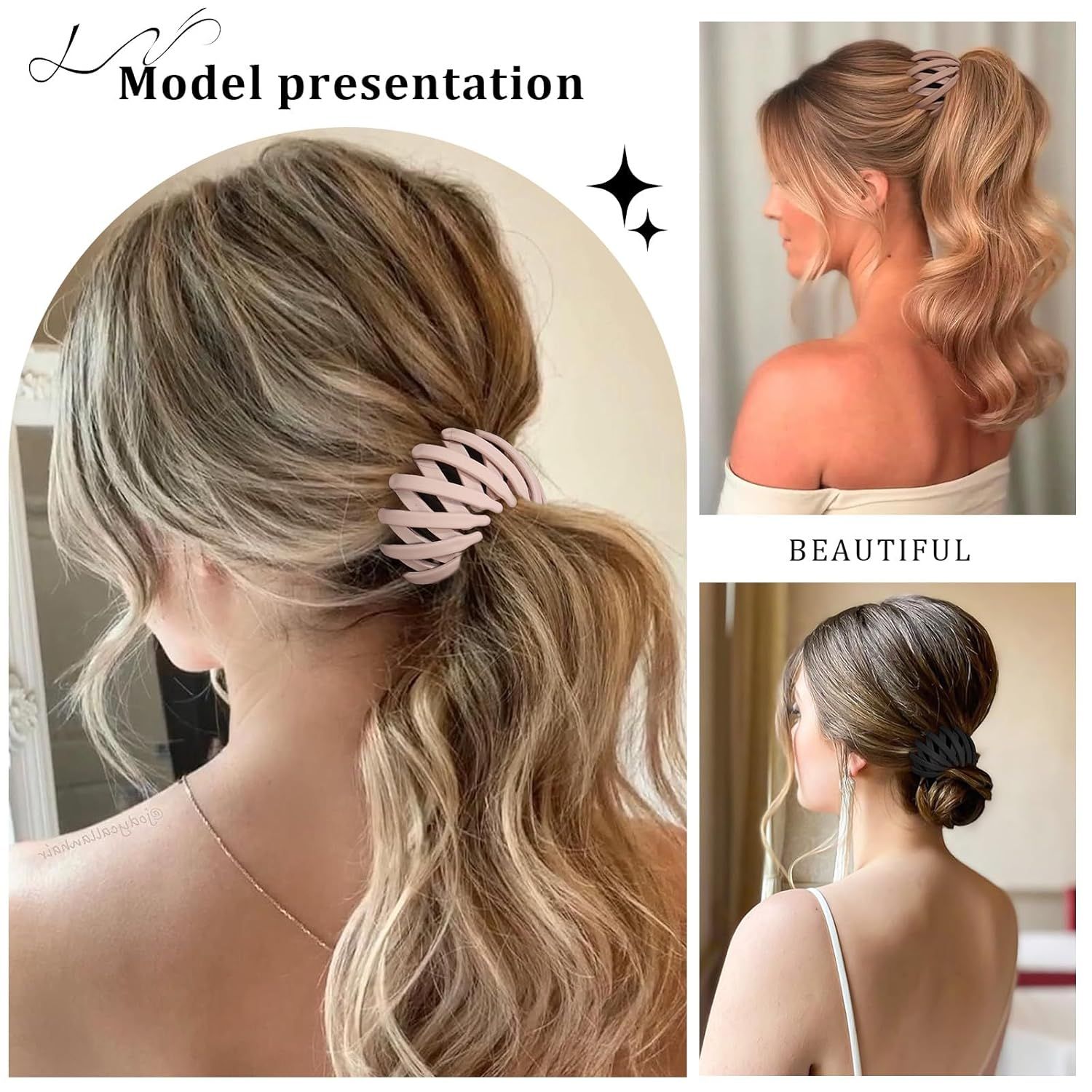 6Pcs Bird Nest Magic Hair Clips Hair Nest or Bun Strong Ponytail Holders Hair Accessories or Women Girls (Neutral, Small) - Image 4