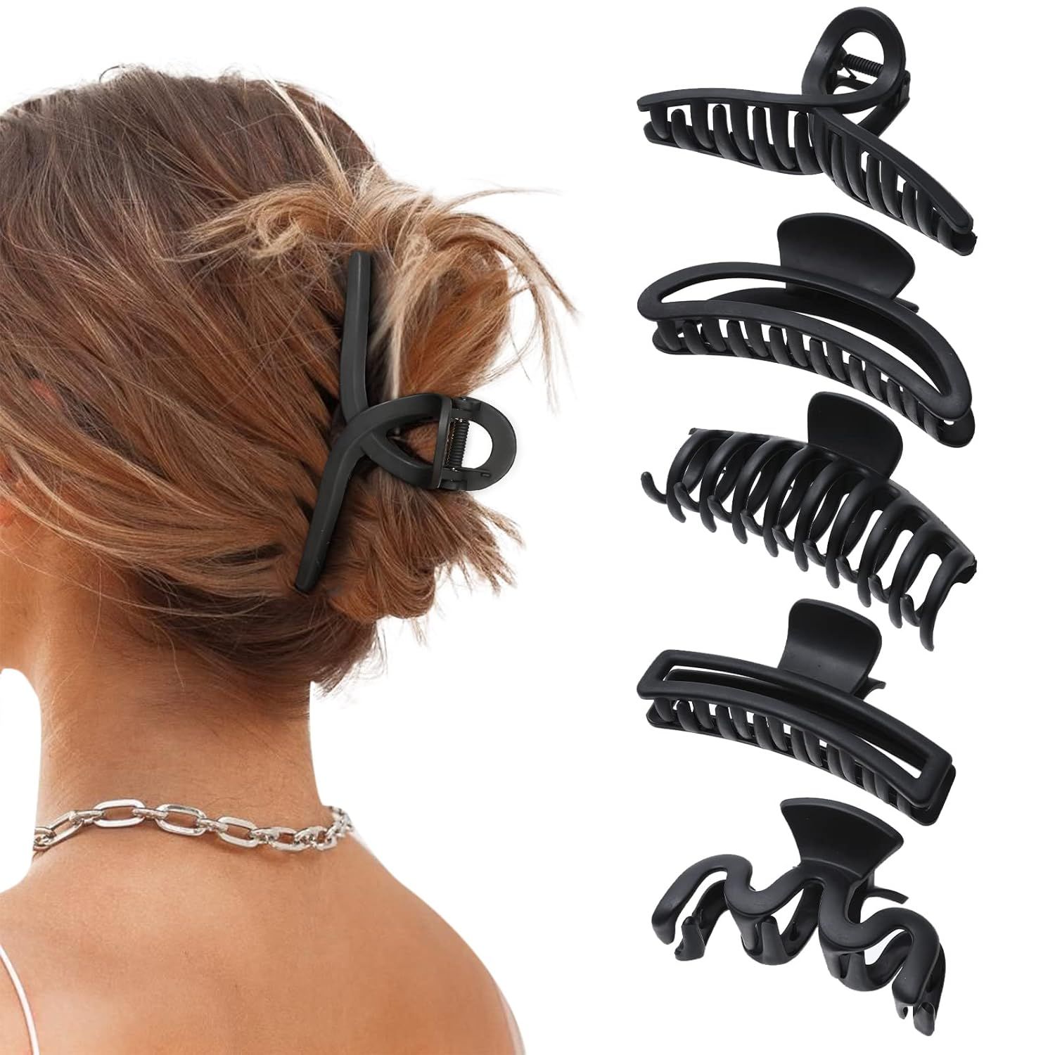 5PCS Large Claw Hair Clips or Thick Hair Big Banana Hair Clips or Women Nonslip Strong Hold Hair Claw Clip (Matte Black) - Image 1