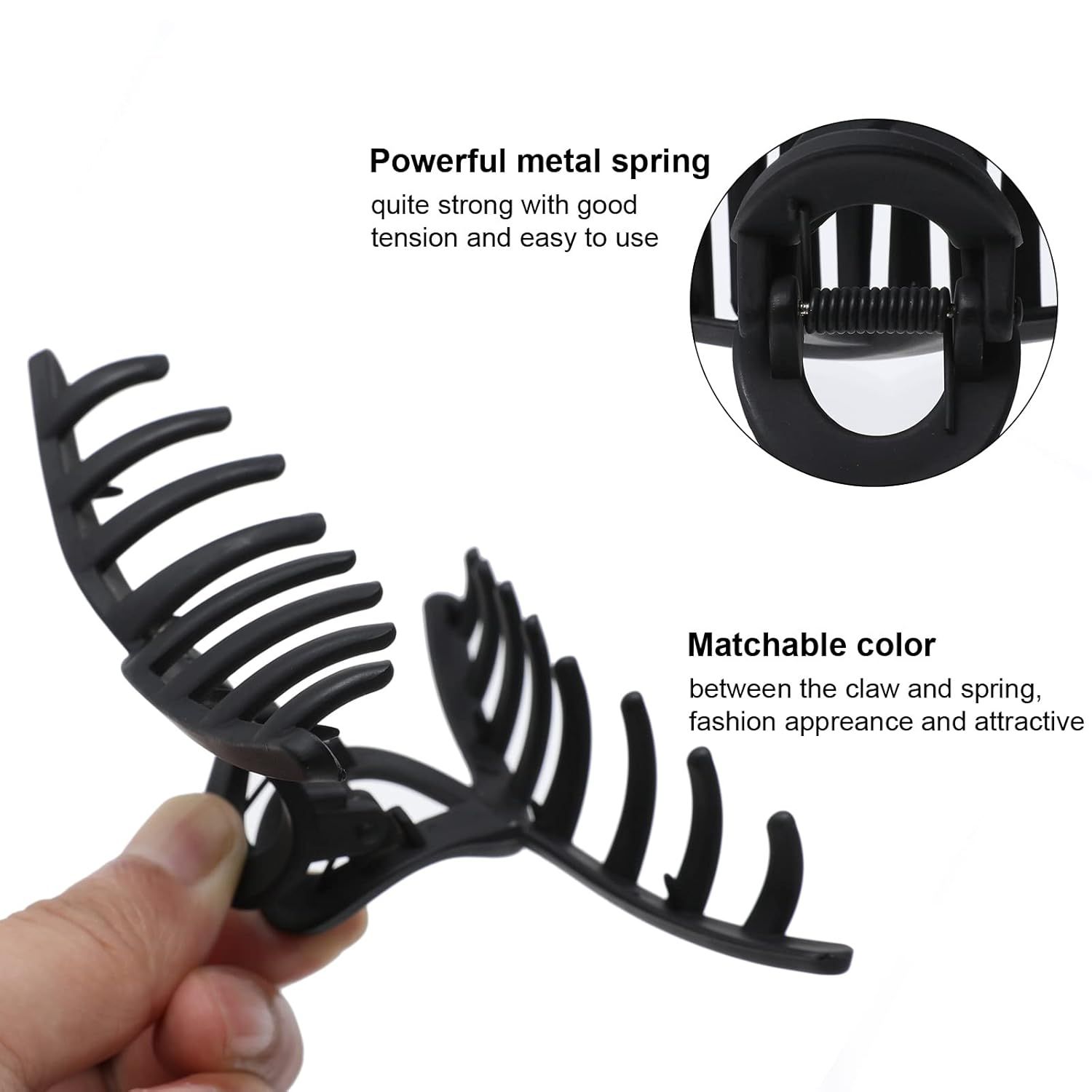 5PCS Large Claw Hair Clips or Thick Hair Big Banana Hair Clips or Women Nonslip Strong Hold Hair Claw Clip (Matte Black) - Image 2