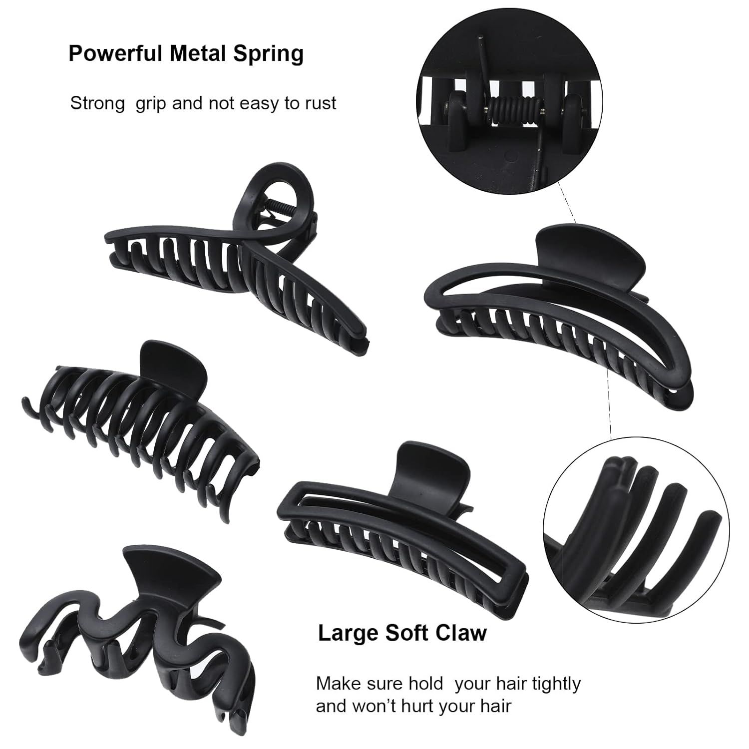 5PCS Large Claw Hair Clips or Thick Hair Big Banana Hair Clips or Women Nonslip Strong Hold Hair Claw Clip (Matte Black) - Image 3