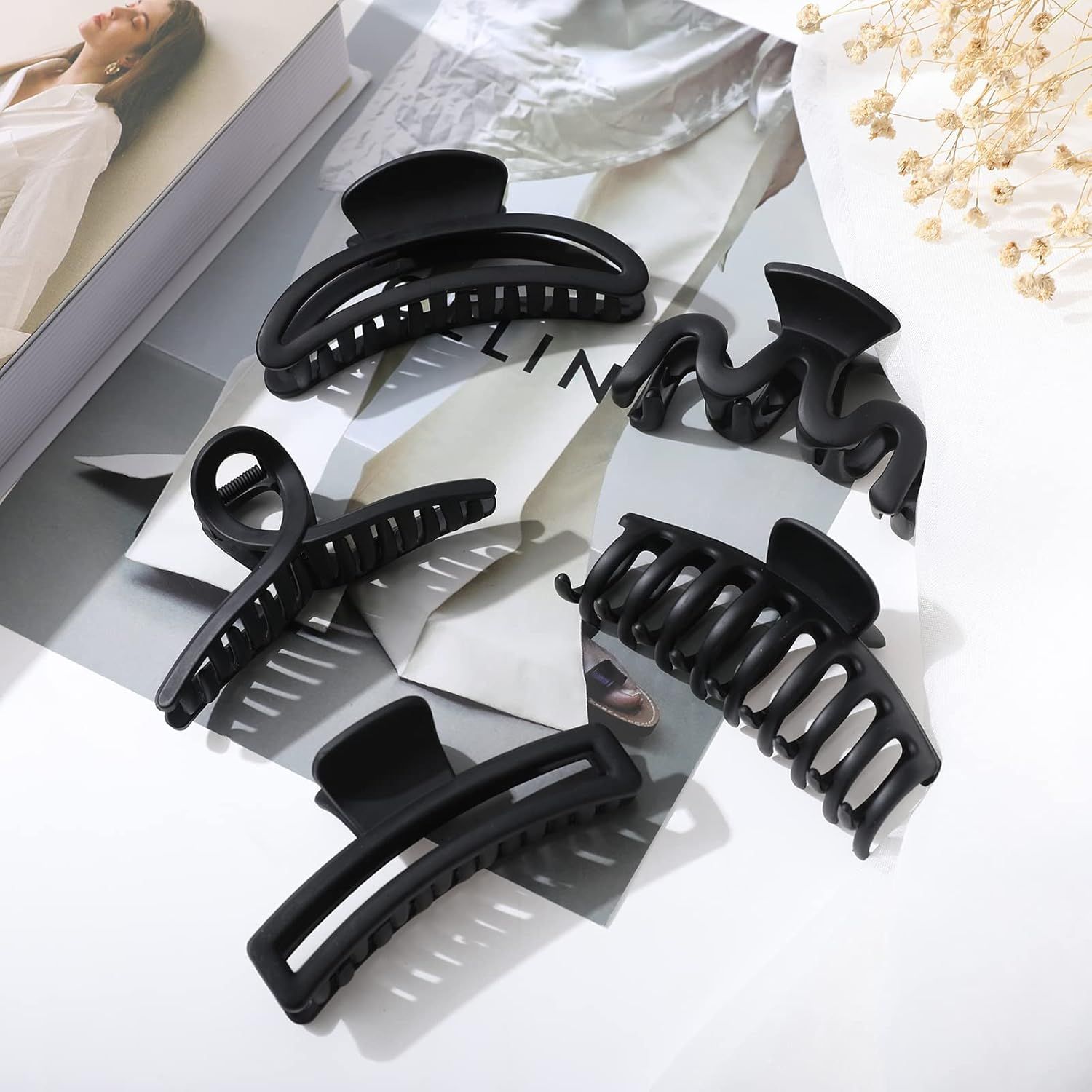5PCS Large Claw Hair Clips or Thick Hair Big Banana Hair Clips or Women Nonslip Strong Hold Hair Claw Clip (Matte Black) - Image 6