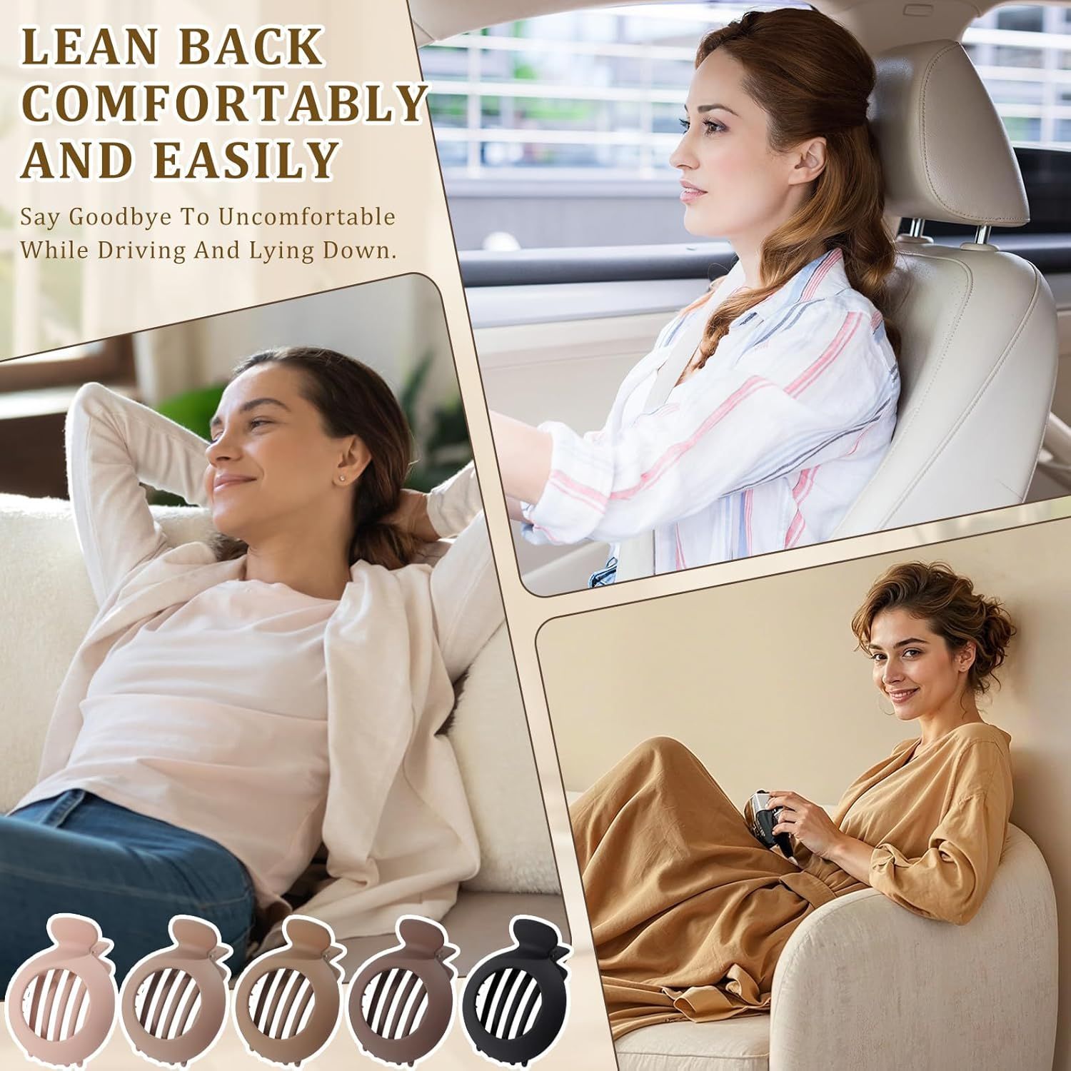 5Pcs lat Claw Hair Clips or Women with Thin & Thick hair, Non-slip Round Jaw Clamp or Lying Down Hollow Hairpin Clips (Matte Neutral, S or Thin Hair(L:3