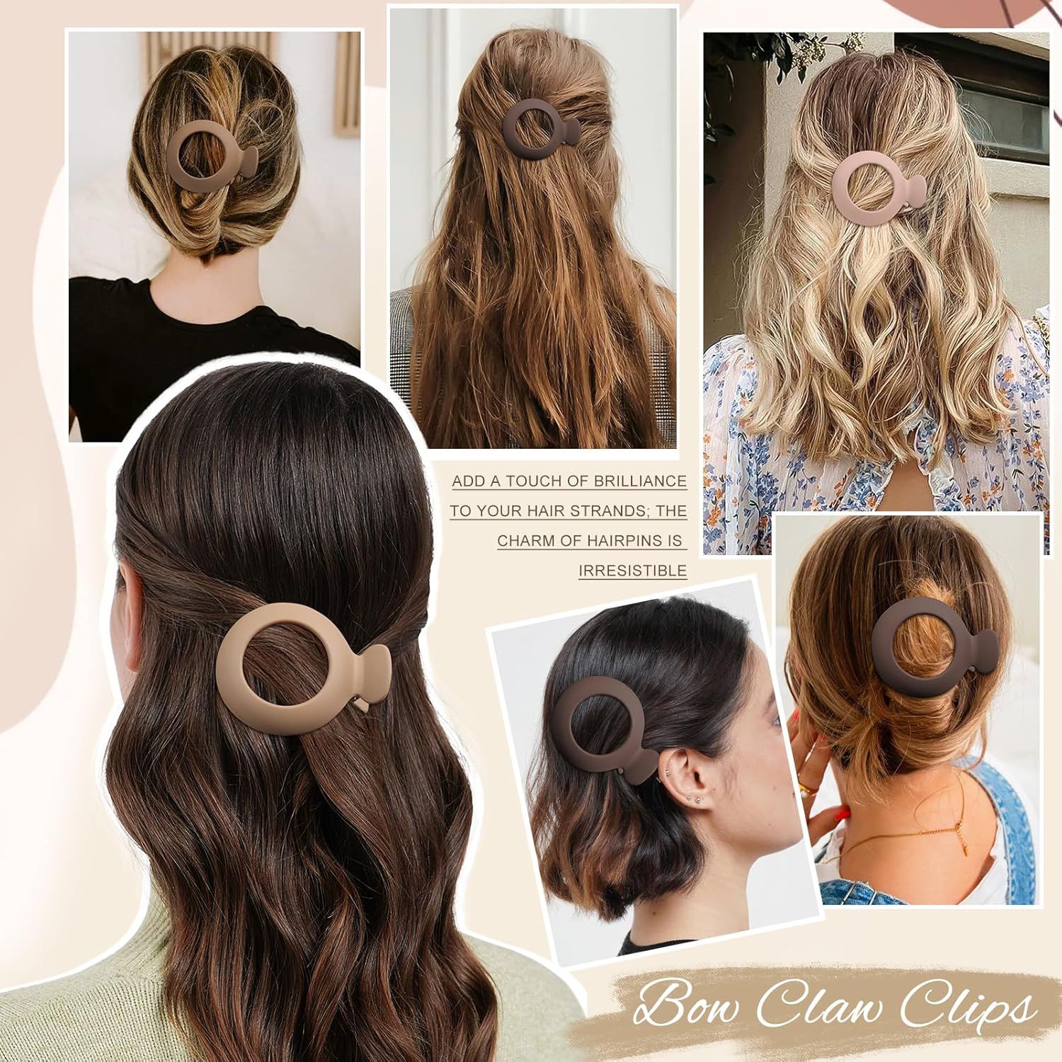 5Pcs lat Claw Hair Clips or Women with Thin & Thick hair, Non-slip Round Jaw Clamp or Lying Down Hollow Hairpin Clips (Matte Neutral, S or Thin Hair(L:3