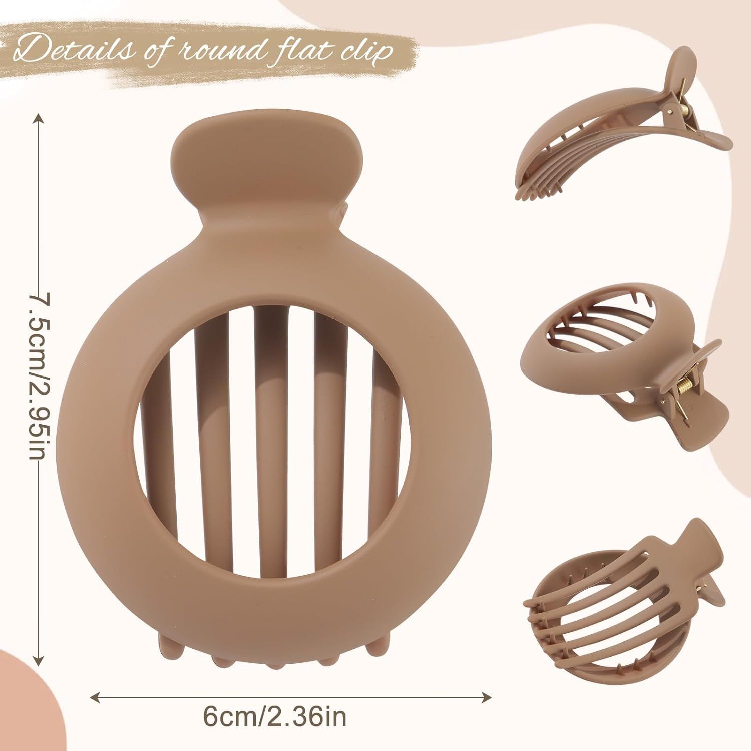 5Pcs lat Claw Hair Clips or Women with Thin & Thick hair, Non-slip Round Jaw Clamp or Lying Down Hollow Hairpin Clips (Matte Neutral, S or Thin Hair(L:3