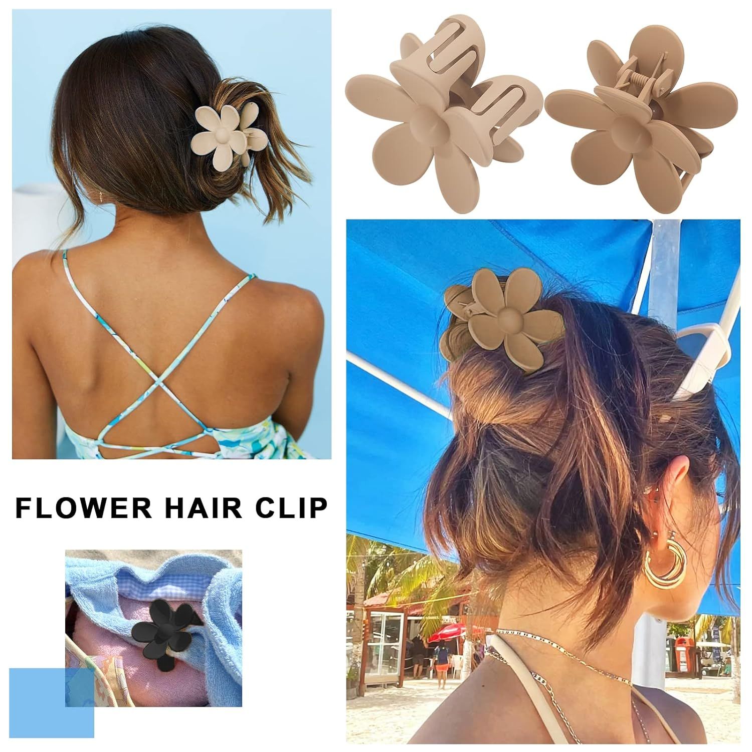 Cute Hair Claw Clips Set - 4Pcs Nonslip Strong Hold 3 Inch Matte Small lower Clips or Women and Girls (Beige, Khaki, Brown, Black) - Image 2