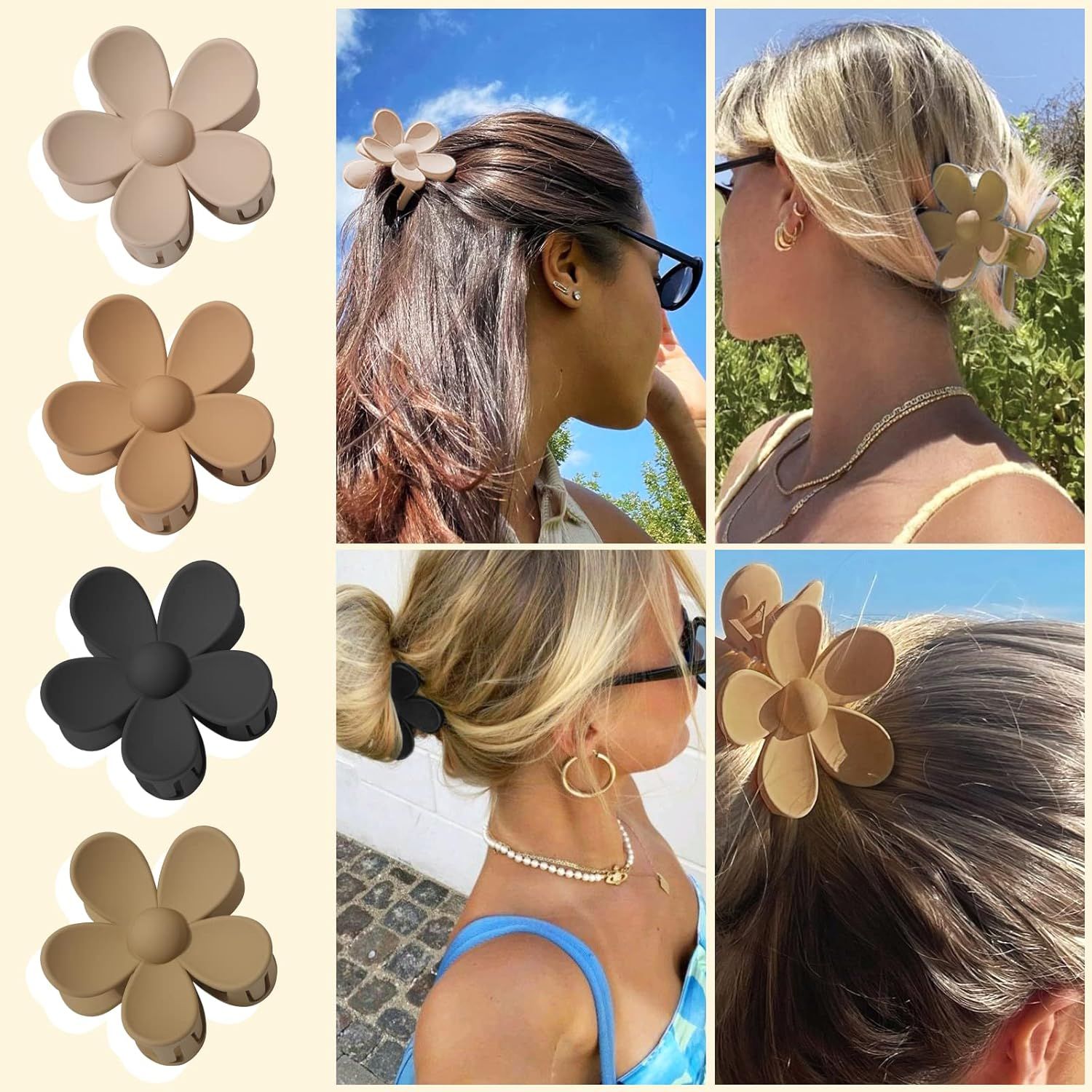 Cute Hair Claw Clips Set - 4Pcs Nonslip Strong Hold 3 Inch Matte Small lower Clips or Women and Girls (Beige, Khaki, Brown, Black) - Image 3
