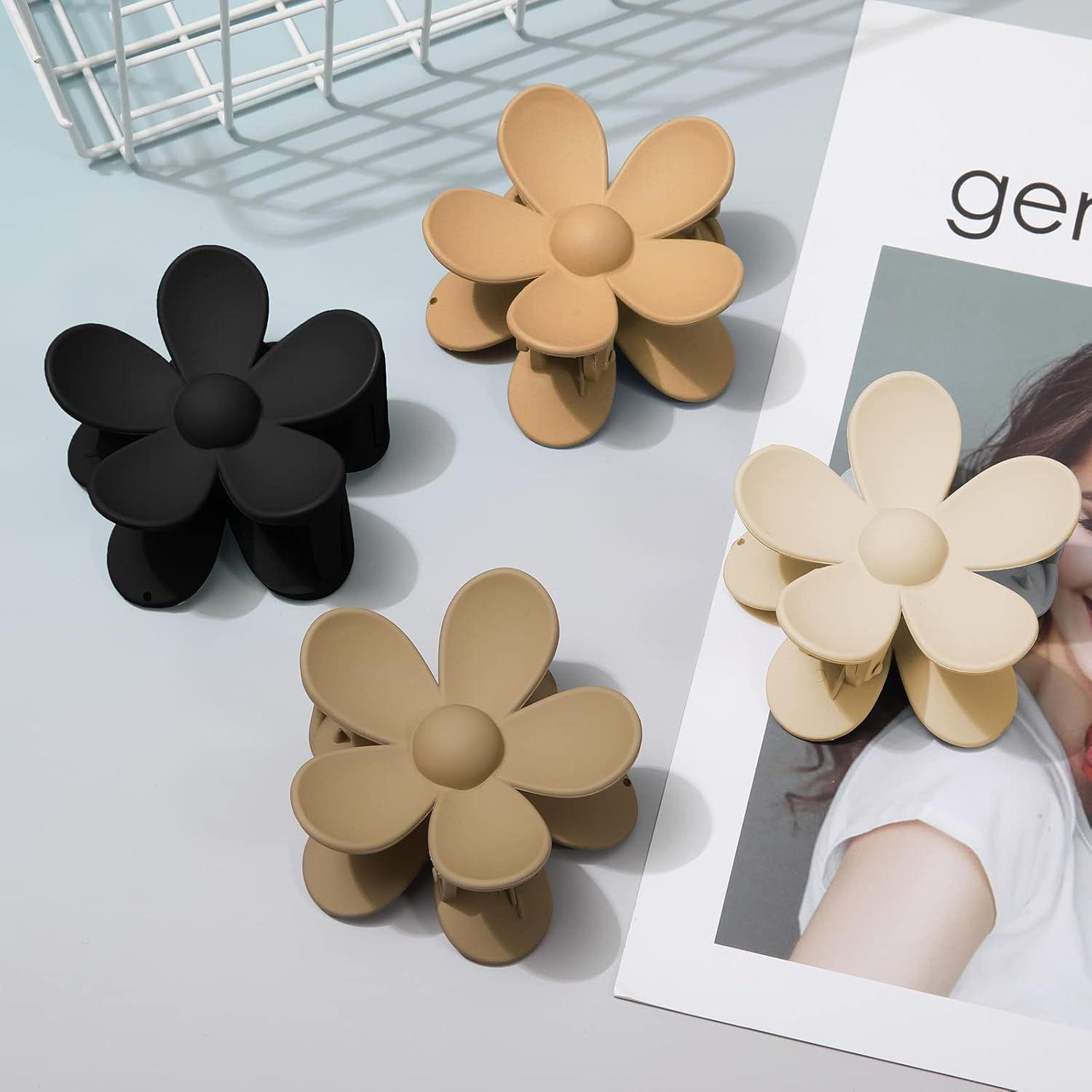 Cute Hair Claw Clips Set - 4Pcs Nonslip Strong Hold 3 Inch Matte Small lower Clips or Women and Girls (Beige, Khaki, Brown, Black) - Image 6