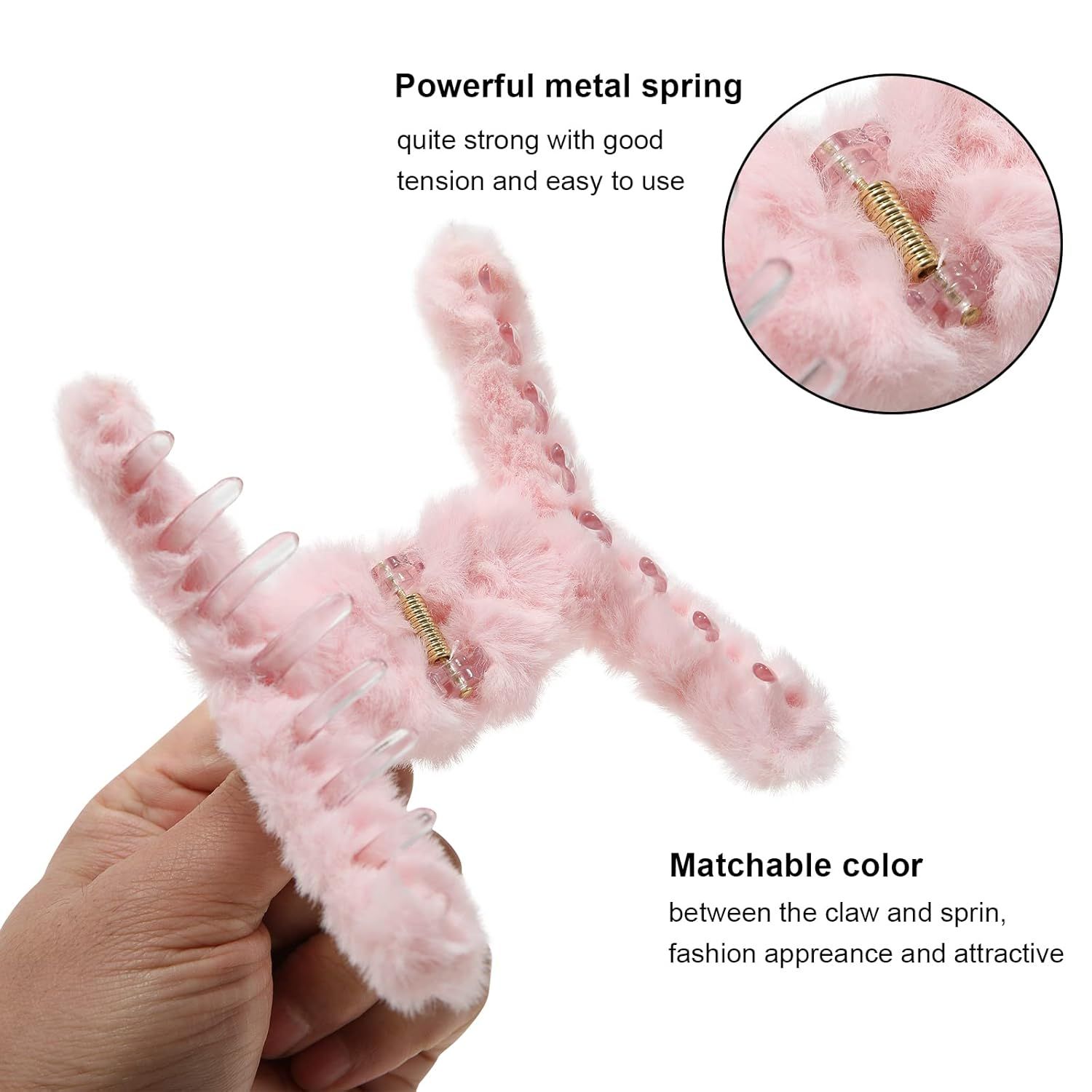 5PCS Large Claw Hair Clips or Thick Hair Big uzzy Hair Clips or Women Nonslip Strong Hold Hair Claw Clip (Plush (Blue+Grey+Pink+Purple+Beige)) - Image 2