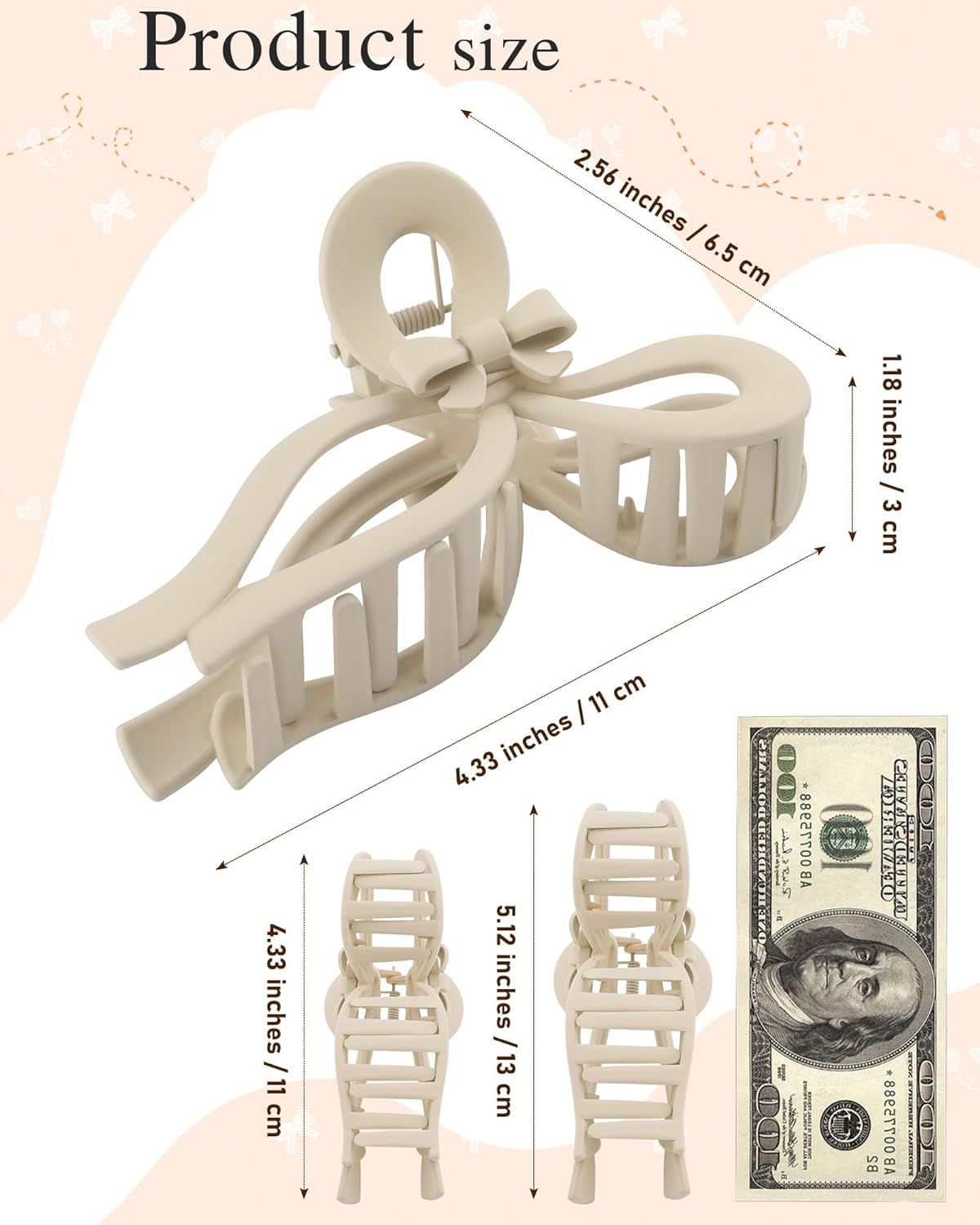 4 PCS Bow Hair Clips or Women Bow Claw Clip 4