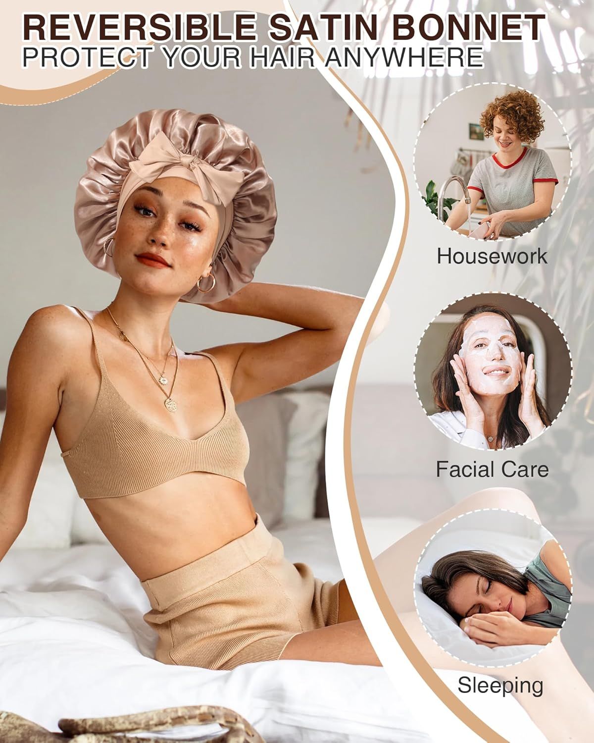 2PCS Satin Bonnets Silk Bonnet or Sleeping Women Curly Hair Bonnet with Tie Band Bonnets Sleep Cap - Image 7