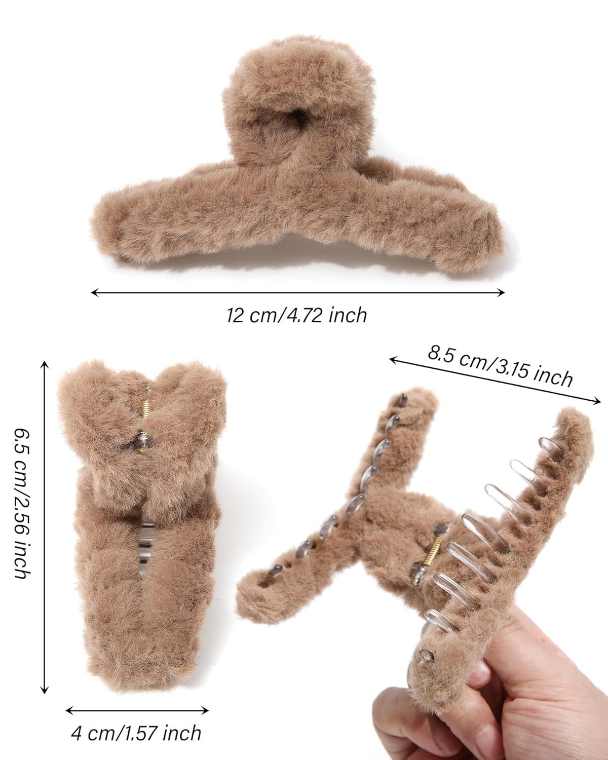 Plush Clip - Hair Clip, 6 Pcs Rectangular Cute Hair Clips or Women, Large Hair Barrettes or Thick Hair, Non Slip Hair Jaw Clips or Girls, Camel/Coee/Beige/Khaki/White/Black - Image 2