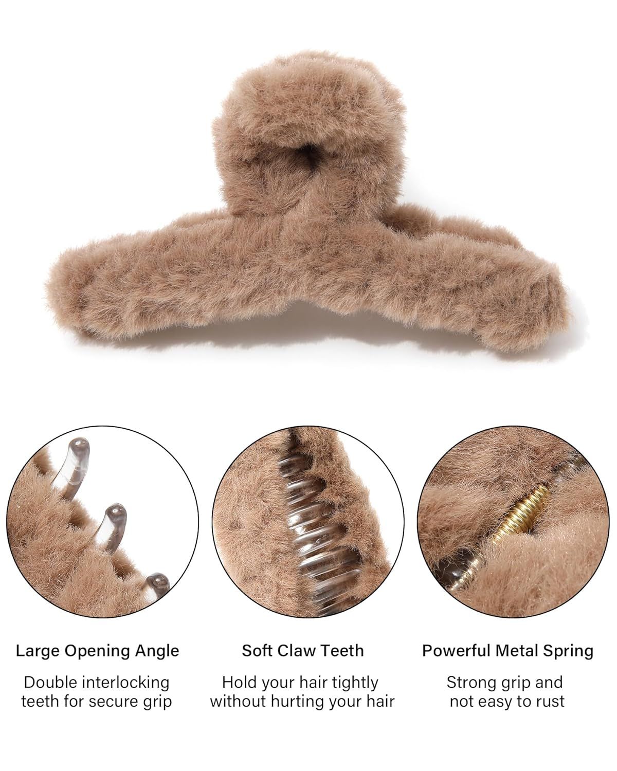Plush Clip - Hair Clip, 6 Pcs Rectangular Cute Hair Clips or Women, Large Hair Barrettes or Thick Hair, Non Slip Hair Jaw Clips or Girls, Camel/Coee/Beige/Khaki/White/Black - Image 3