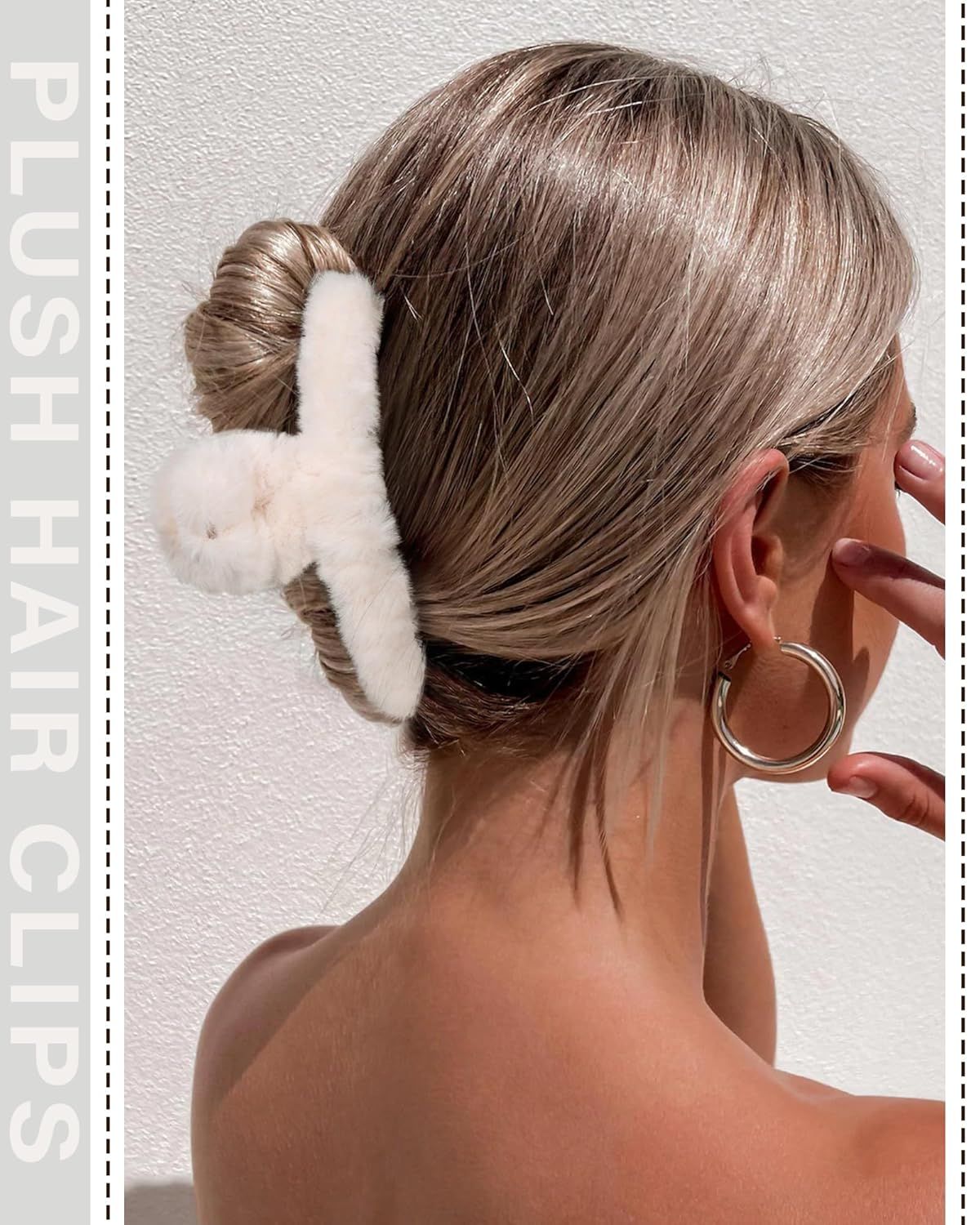 Plush Clip - Hair Clip, 6 Pcs Rectangular Cute Hair Clips or Women, Large Hair Barrettes or Thick Hair, Non Slip Hair Jaw Clips or Girls, Camel/Coee/Beige/Khaki/White/Black - Image 5